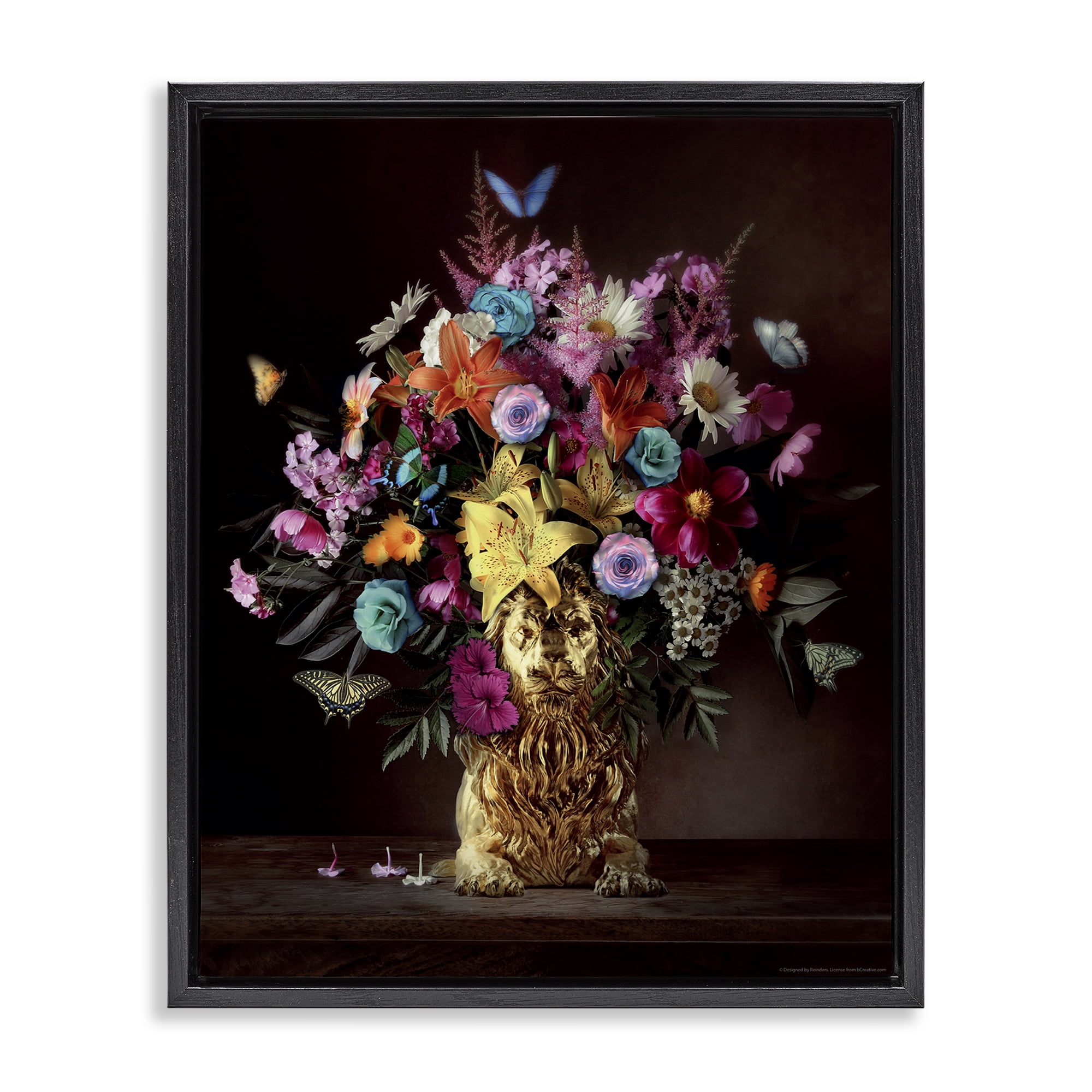 Stupell Industries Bouquet in Dog Vase Plants & Flowers Painting Black Floater Framed Canvas Art Print Wall Art, 25 x 31