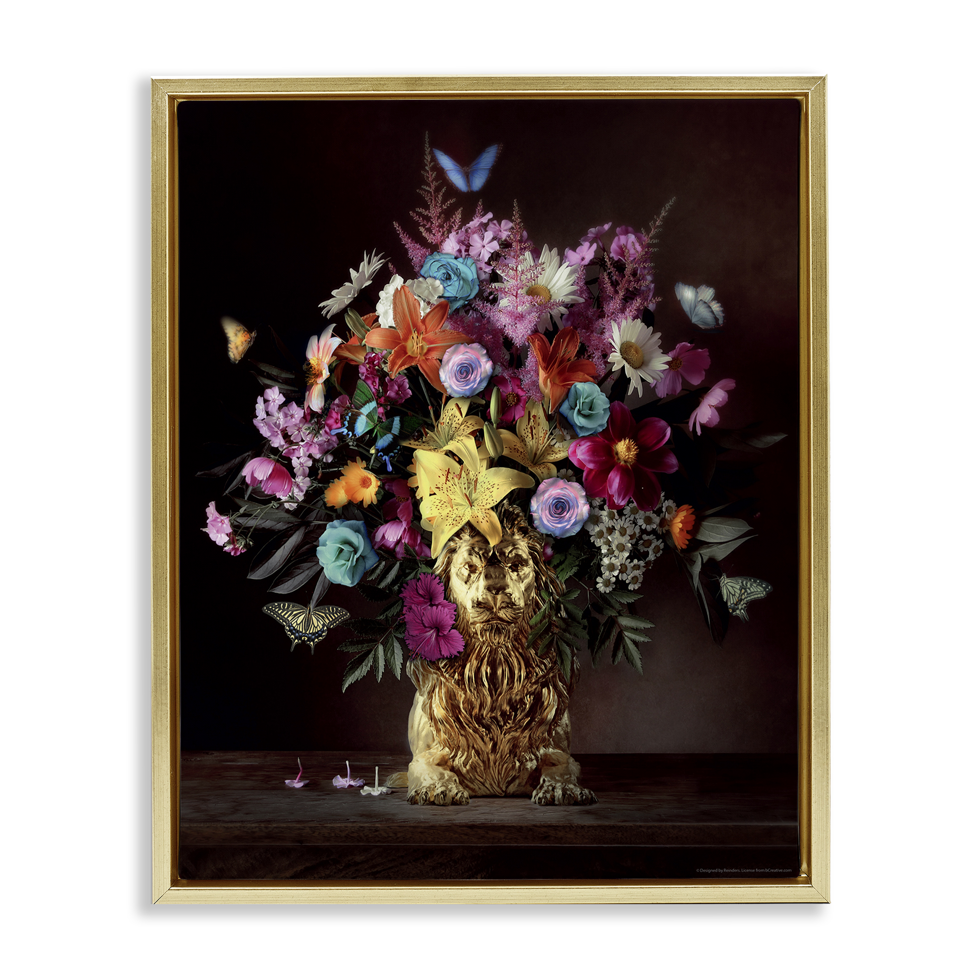 Stupell Industries Bouquet in Dog Vase Plants & Flowers Painting Gold Floater Framed Canvas Art Print Wall Art, 17 x 21