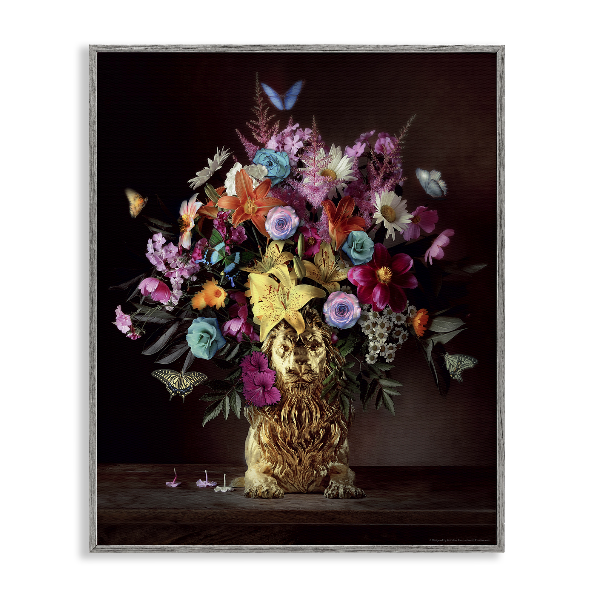 Stupell Industries Bouquet in Dog Vase Plants & Flowers Painting Gray Framed Art Print Wall Art, 24 x 30