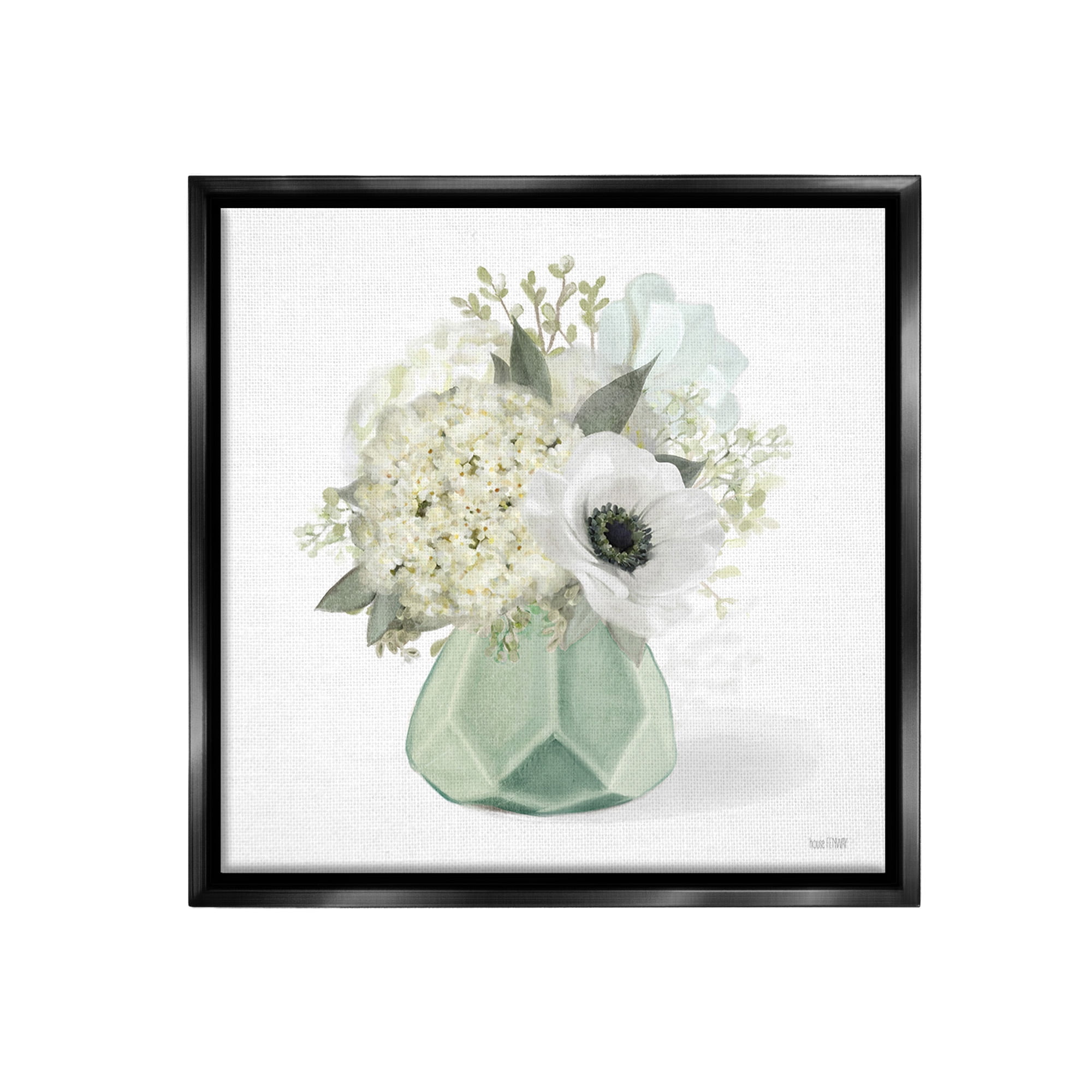 Stupell Industries Bouquet in Geometric Vase Botanical & Floral Painting Black Floater Framed Canvas Art Print Wall Art, 25 x 25