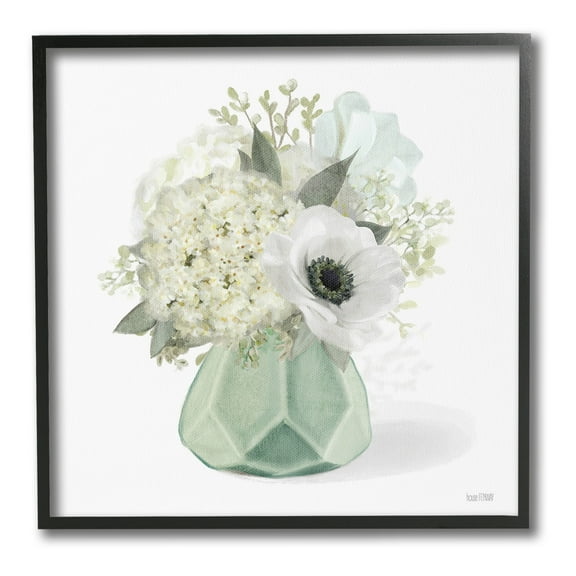 Stupell Industries Bouquet in Geometric Vase Botanical & Floral Painting Black Framed Art Print Wall Art, 12 x 12