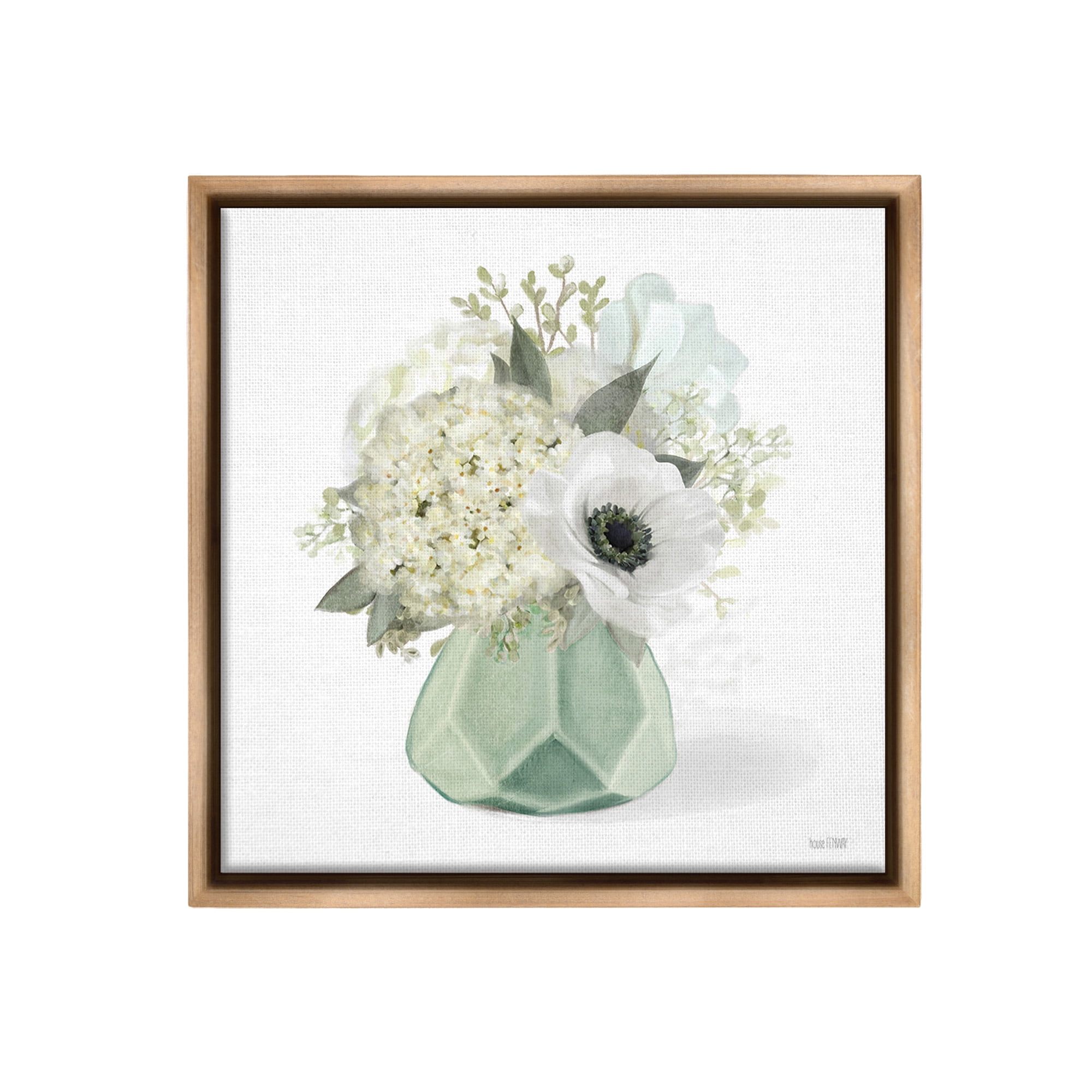 Stupell Industries Bouquet in Geometric Vase Botanical & Floral Painting Brown Floater Framed Canvas Art Print Wall Art, 25 x 25