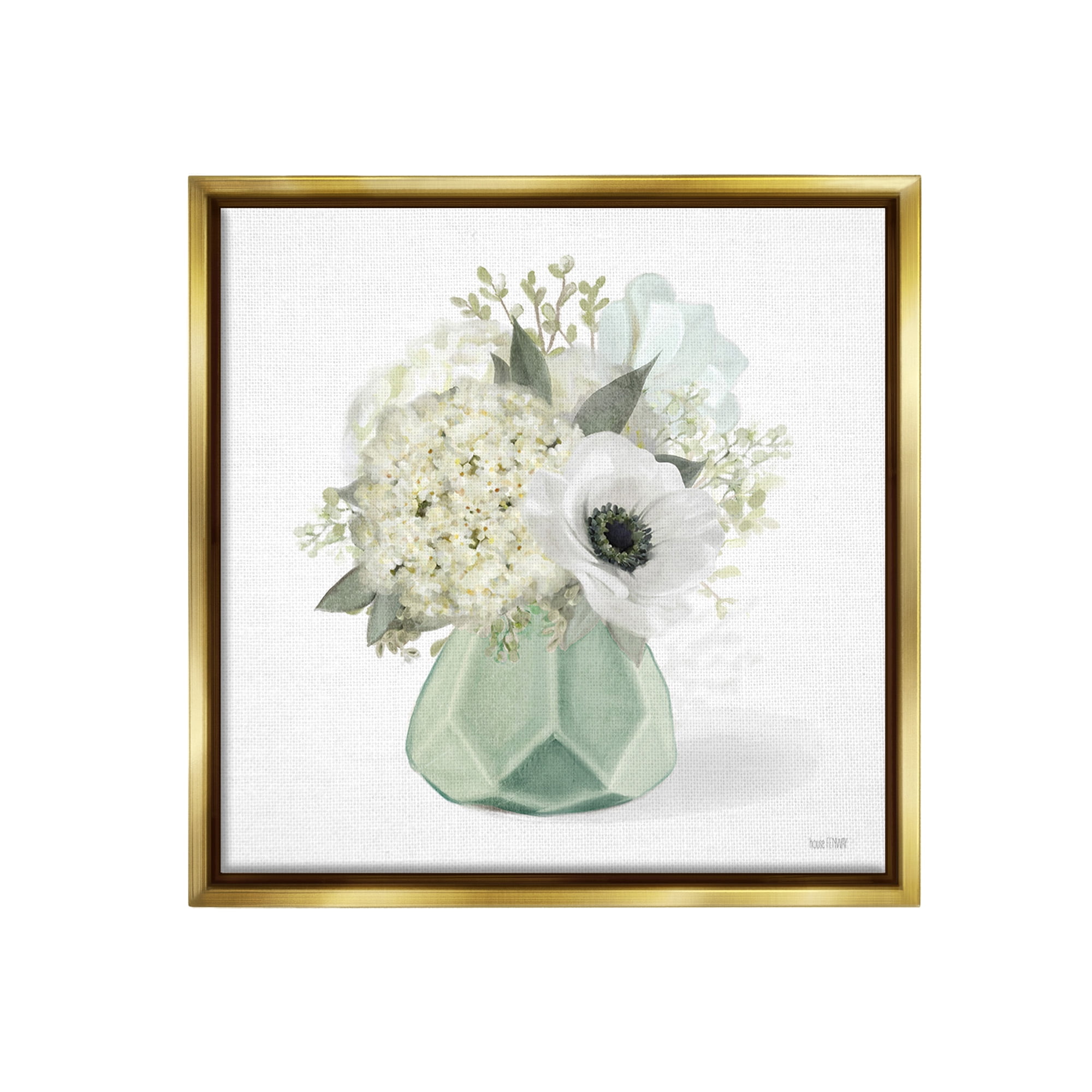 Stupell Industries Bouquet in Geometric Vase Botanical & Floral Painting Gold Floater Framed Canvas Art Print Wall Art, 25 x 25