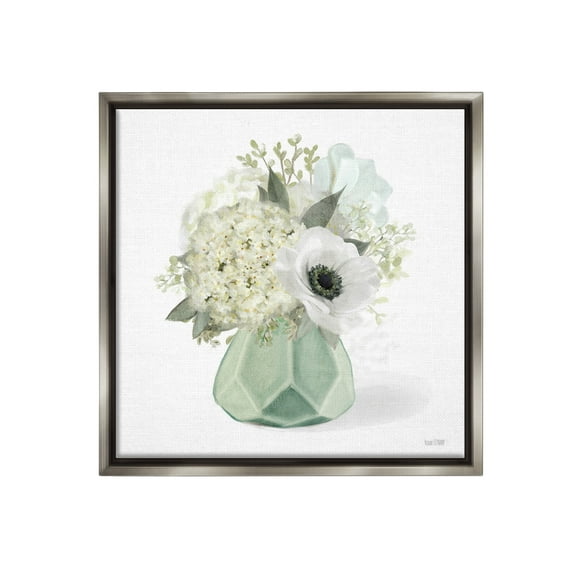 Stupell Industries Bouquet in Geometric Vase Botanical & Floral Painting Gray Floater Framed Canvas Art Print Wall Art, 25 x 25