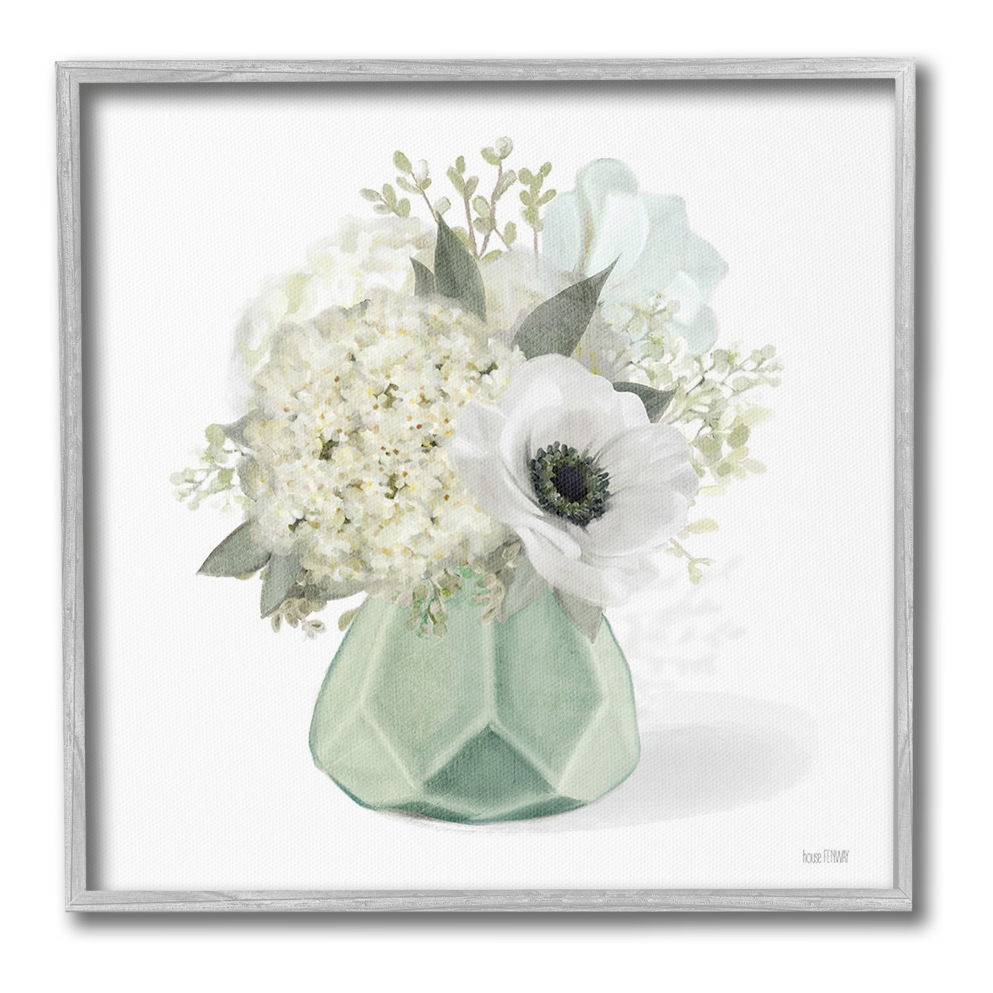 Stupell Industries Bouquet in Geometric Vase Botanical & Floral Painting Gray Framed Art Print Wall Art, 24 x 24