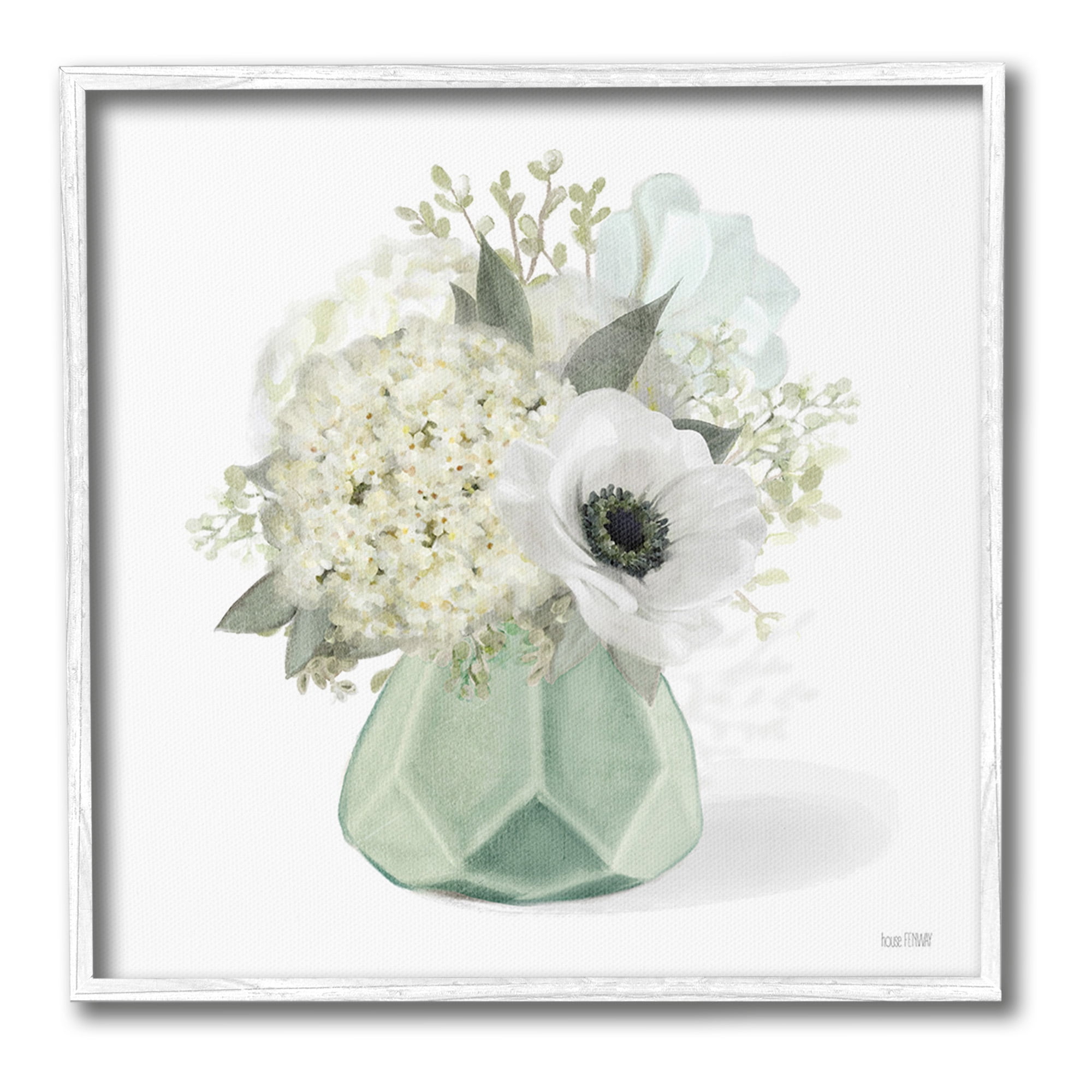 Stupell Industries Bouquet in Geometric Vase Botanical & Floral Painting White Framed Art Print Wall Art, 12 x 12