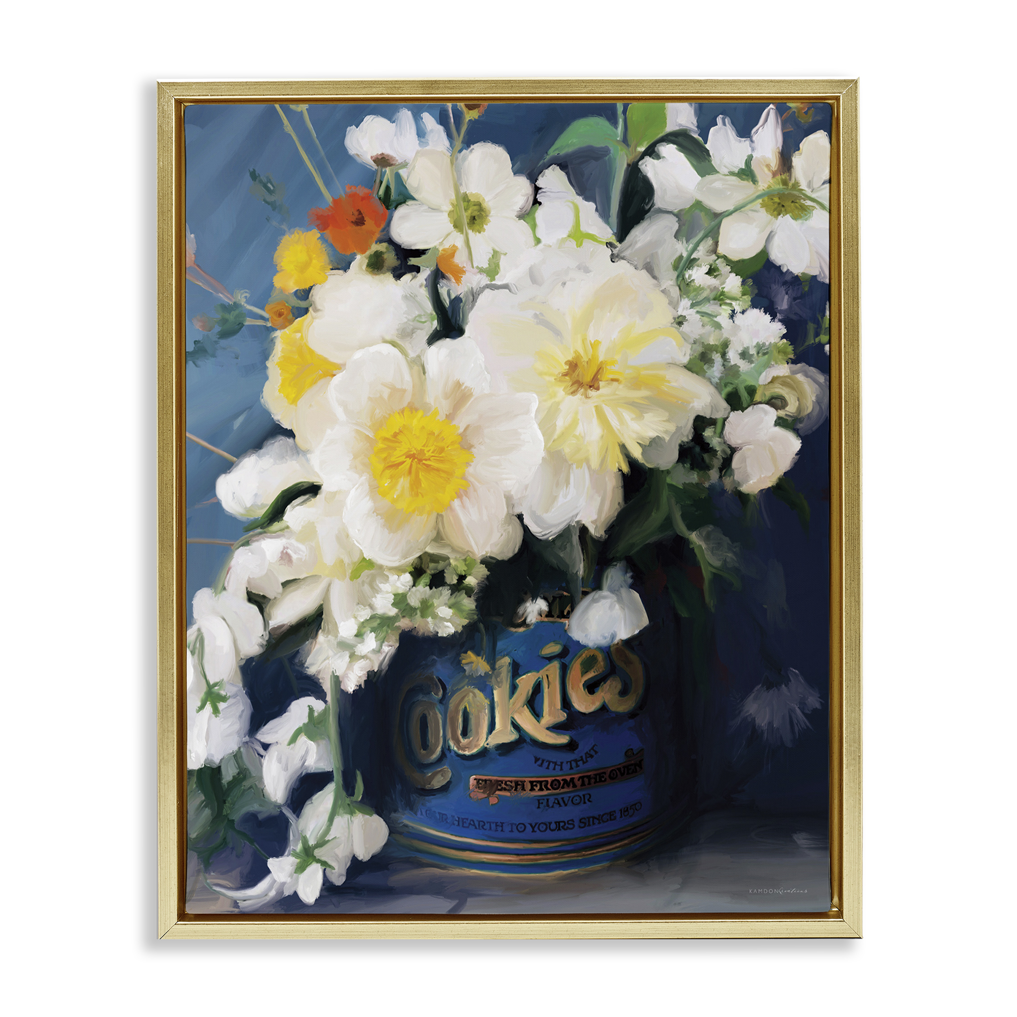 Stupell Industries Bouquet in Vintage Jar Botanical & Floral Painting Gold Floater Framed Art Print Wall Art, 17 x 21