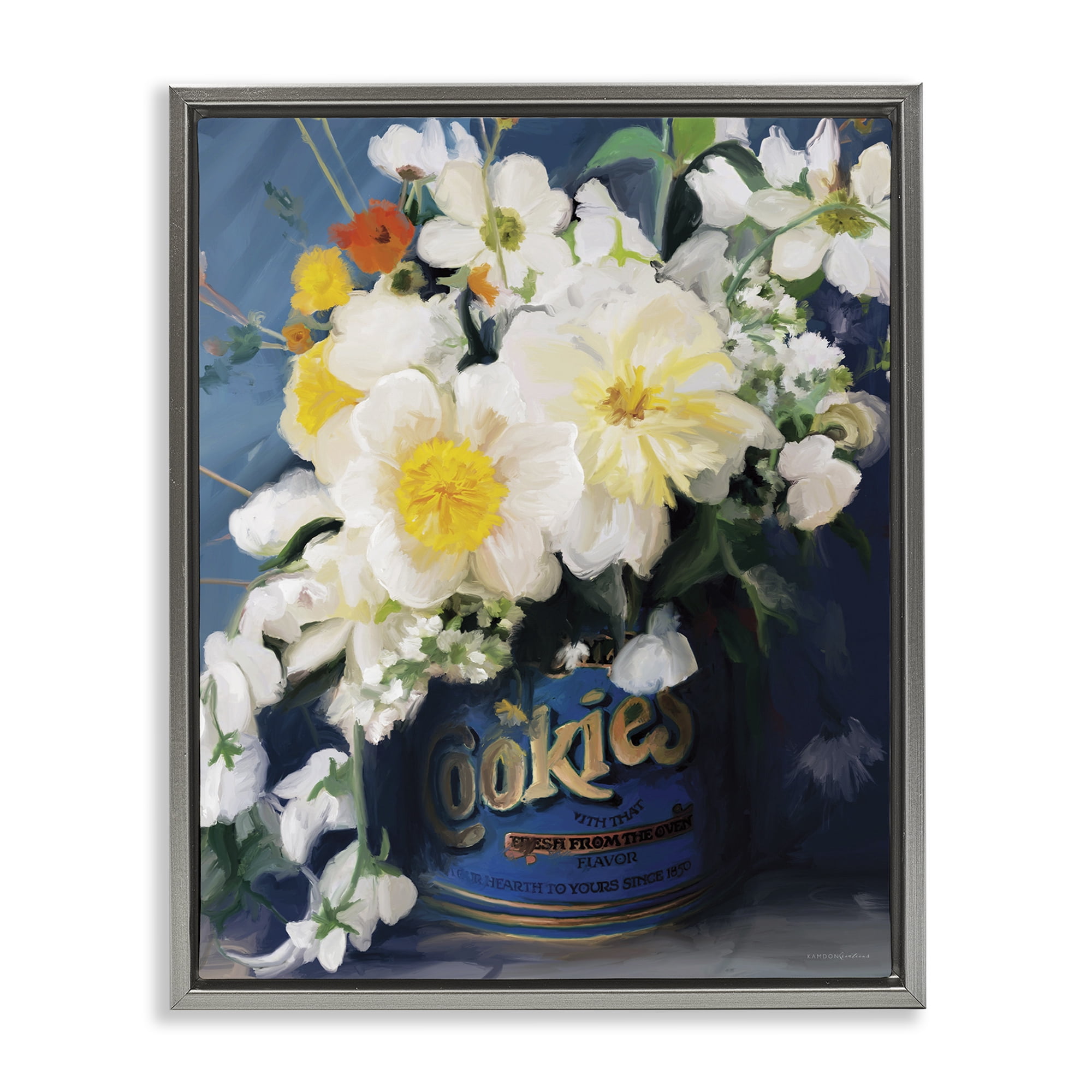 Stupell Industries Bouquet in Vintage Jar Botanical & Floral Painting Gray Floater Framed Art Print Wall Art, 17 x 21