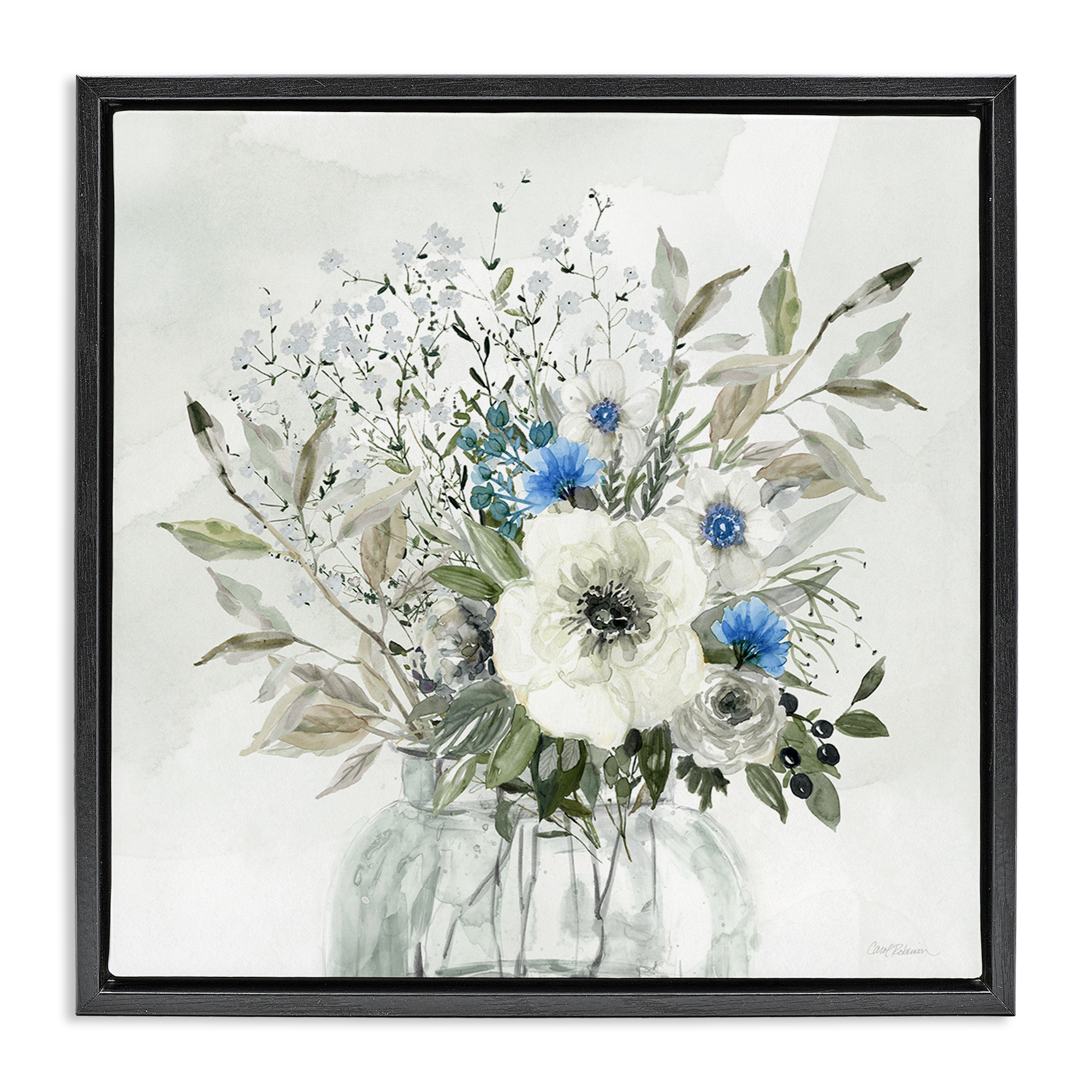 Stupell Industries Bouquet of Country Florals Plants & Flowers Painting Black Floater Framed Canvas Art Print Wall Art, 18 x 18