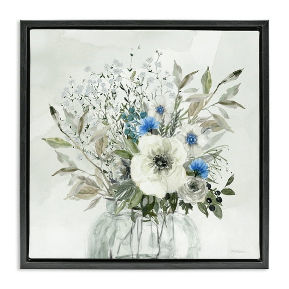 Stupell Industries Bouquet of Country Florals Plants & Flowers Painting Black Floater Framed Canvas Art Print Wall Art, 18 x 18
