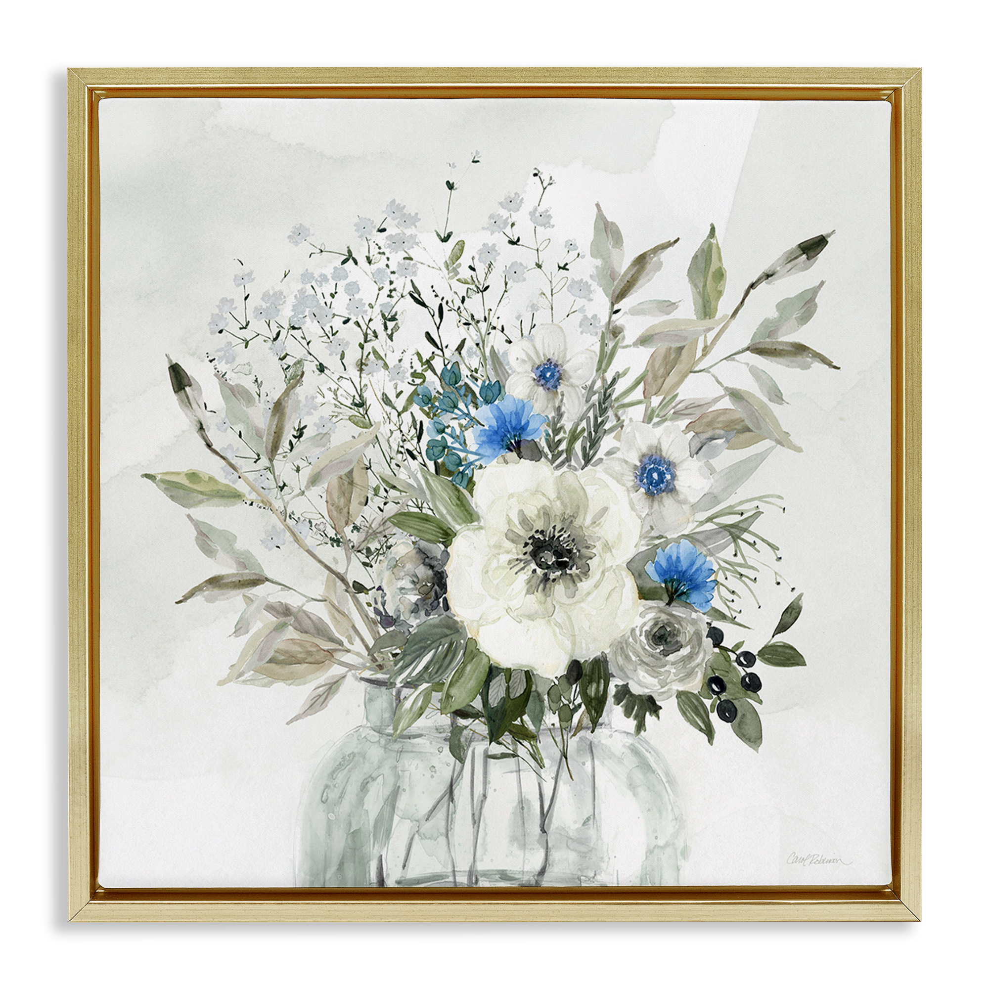 Stupell Industries Bouquet of Country Florals Plants & Flowers Painting Gold Floater Framed Canvas Art Print Wall Art, 25 x 25