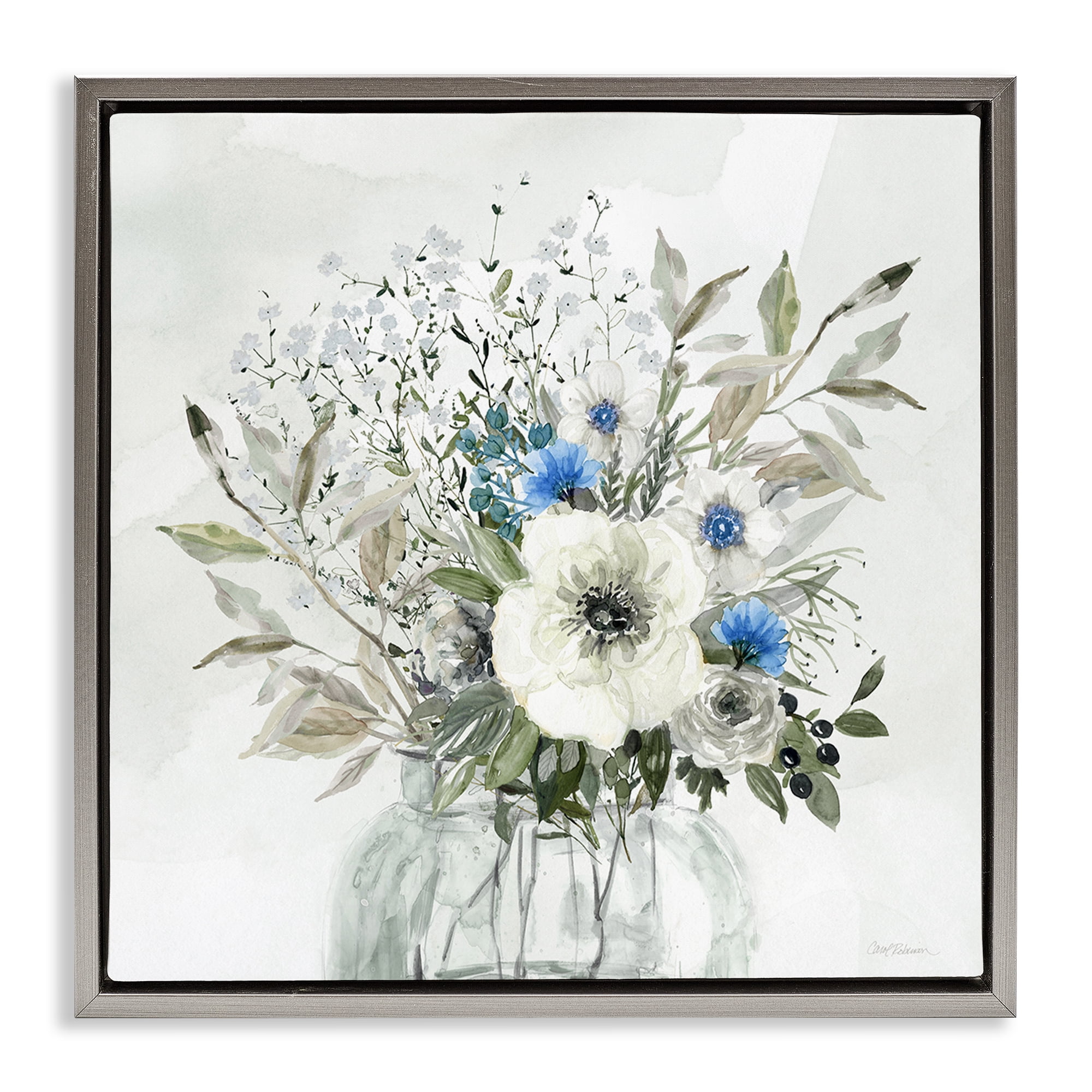Stupell Industries Bouquet of Country Florals Plants & Flowers Painting Gray Floater Framed Canvas Art Print Wall Art, 25 x 25