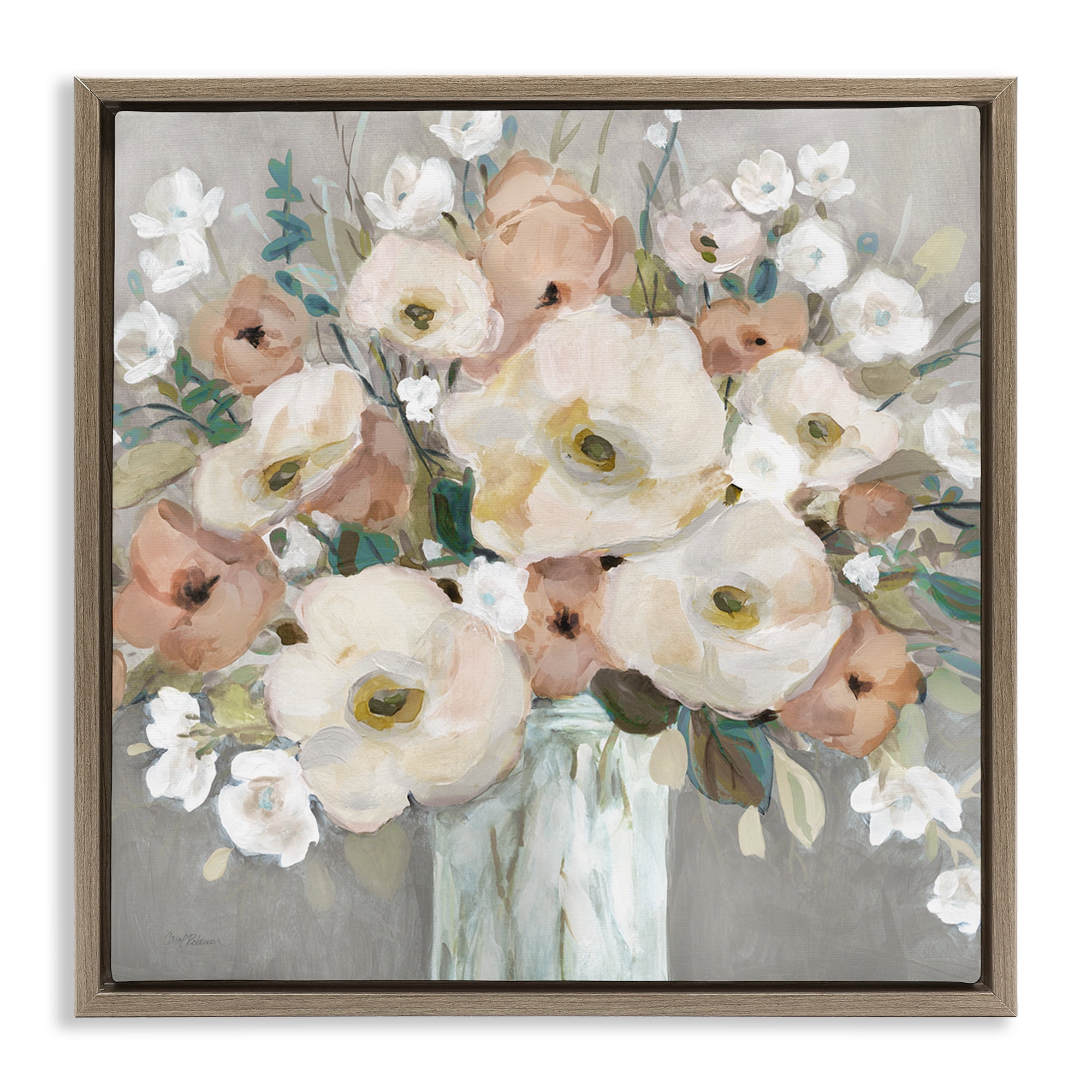 Stupell Industries Bouquet of Pastels Botanical & Floral Painting Brown Floater Framed Art Print Wall Art, 18 x 18