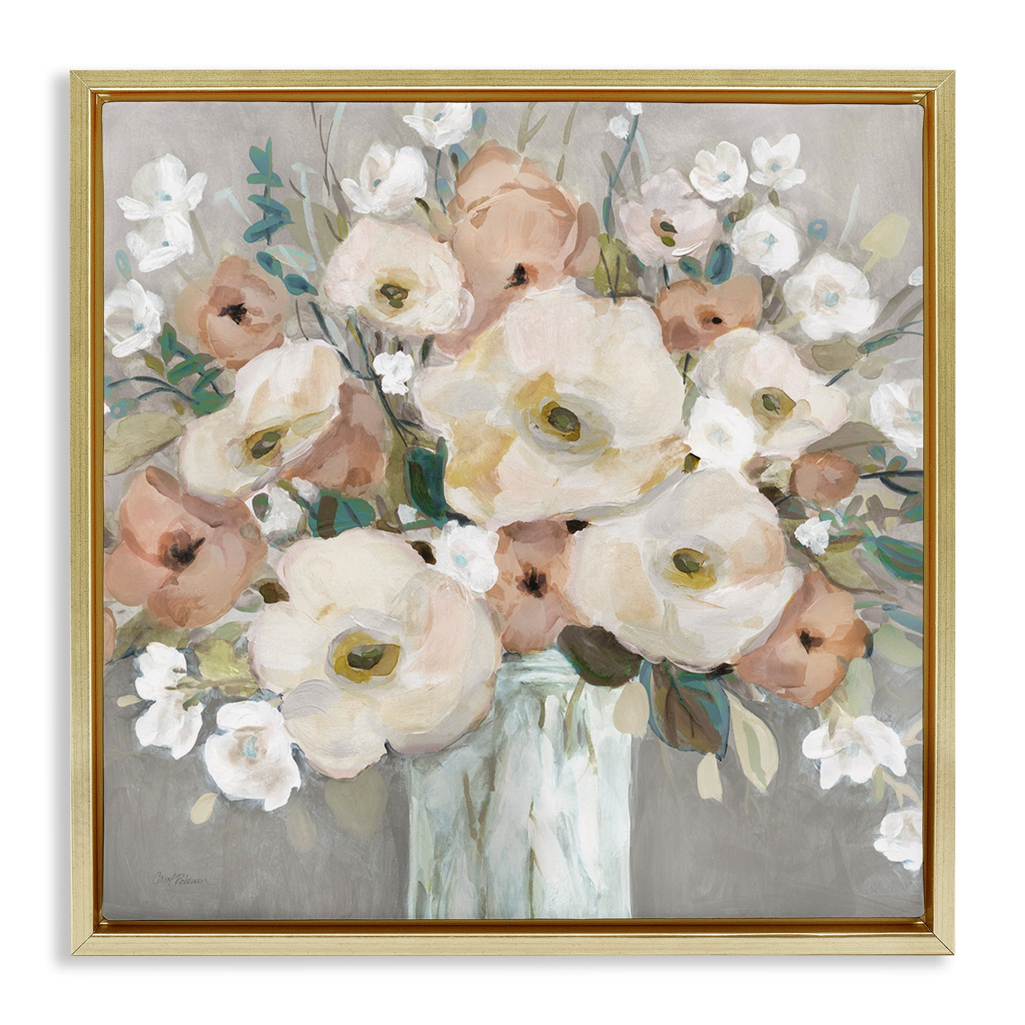 Stupell Industries Bouquet of Pastels Botanical & Floral Painting Gold Floater Framed Art Print Wall Art, 18 x 18