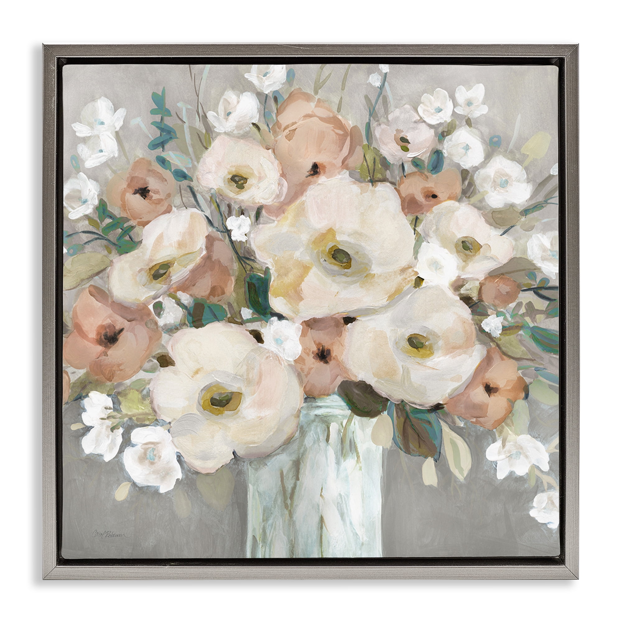 Stupell Industries Bouquet of Pastels Botanical & Floral Painting Gray Floater Framed Art Print Wall Art, 25 x 25