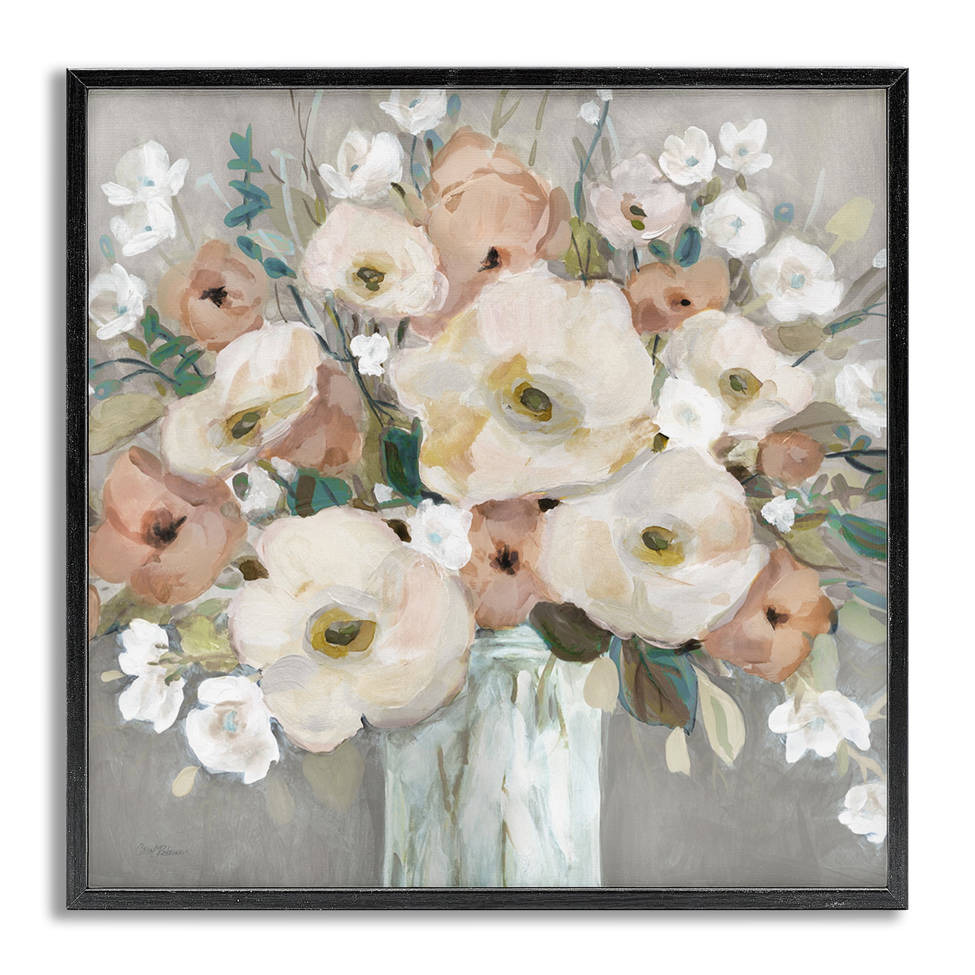 Stupell Industries Bouquet of Pastels Botanical & Floral Painting Gray Framed Art Print Wall Art, 12 x 12