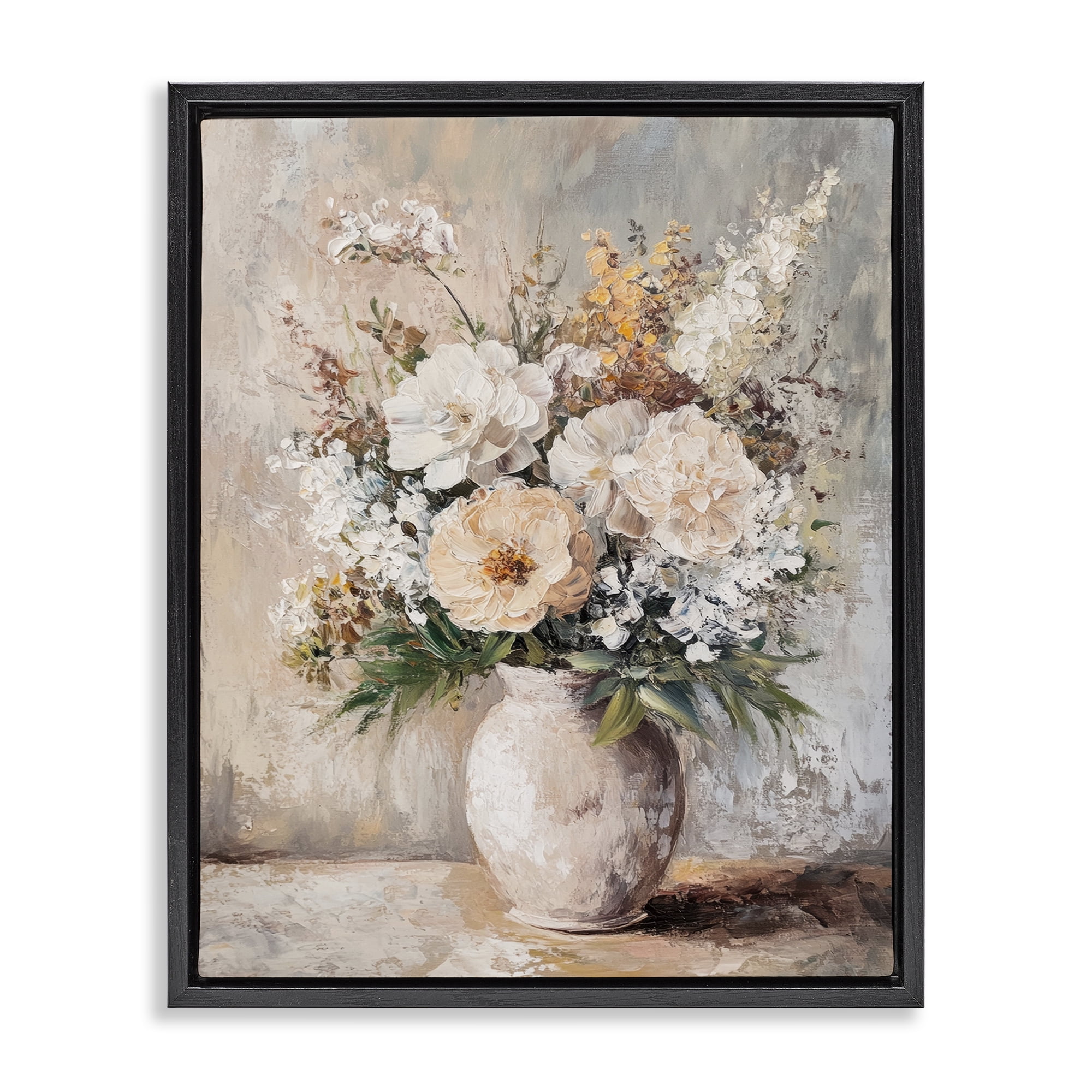 Stupell Industries Bouquet of Wildflowers Plants & Flowers Painting Black Floater Framed Canvas Art Print Wall Art, 25 x 31