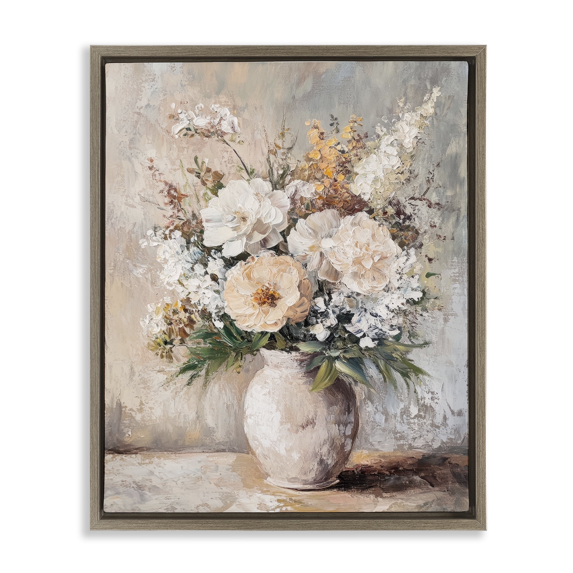 Stupell Industries Bouquet of Wildflowers Plants & Flowers Painting Brown Floater Framed Canvas Art Print Wall Art, 17 x 21