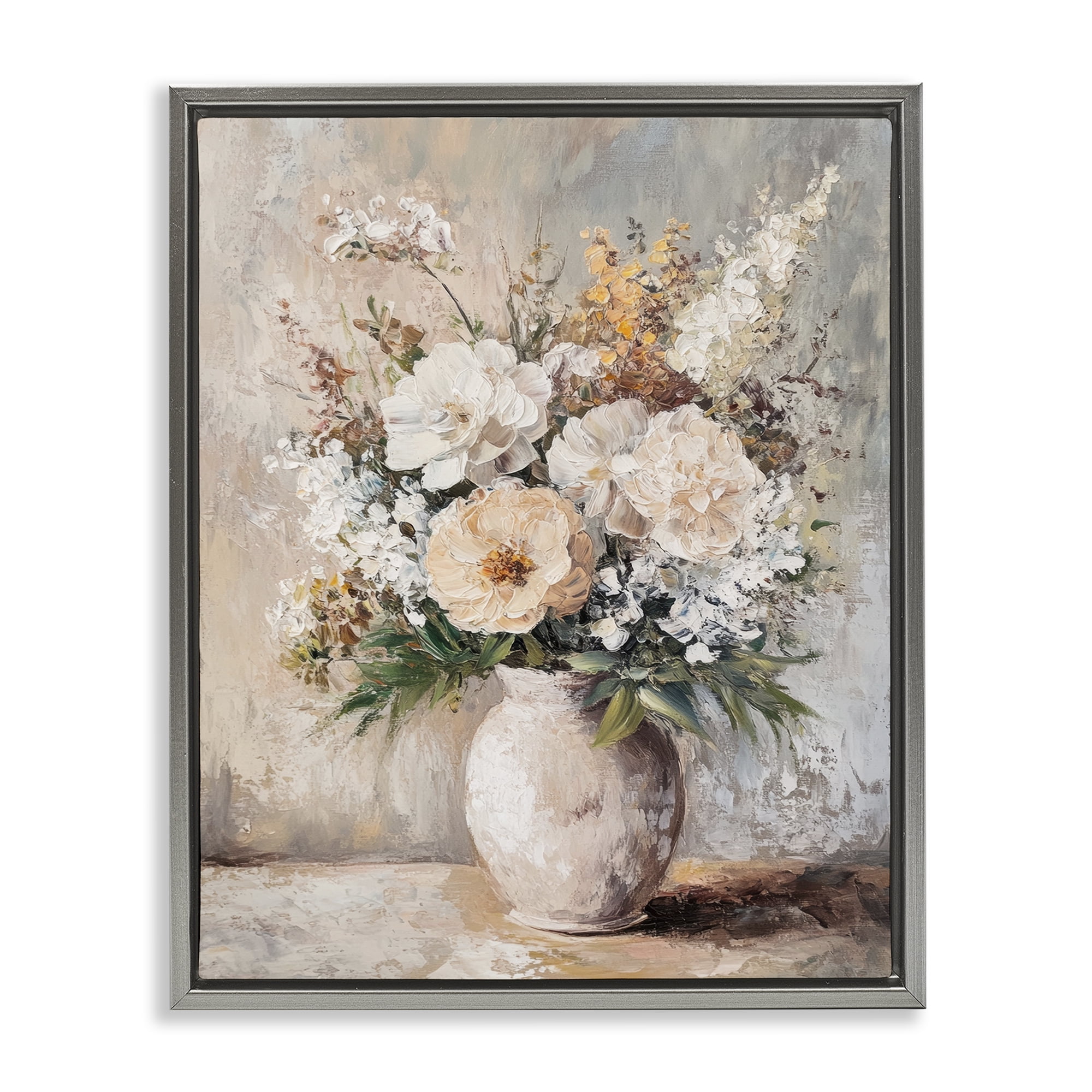 Stupell Industries Bouquet of Wildflowers Plants & Flowers Painting Gray Floater Framed Canvas Art Print Wall Art, 17 x 21