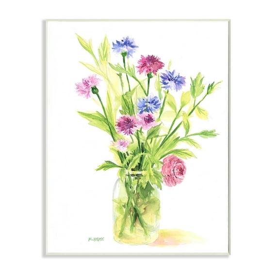 Stupell Industries Bouquet of Wildflowers Soft Green Purple Blue Watercolor Wall Plaque, 10 x 15, Design by Melissa Hyatt LLC