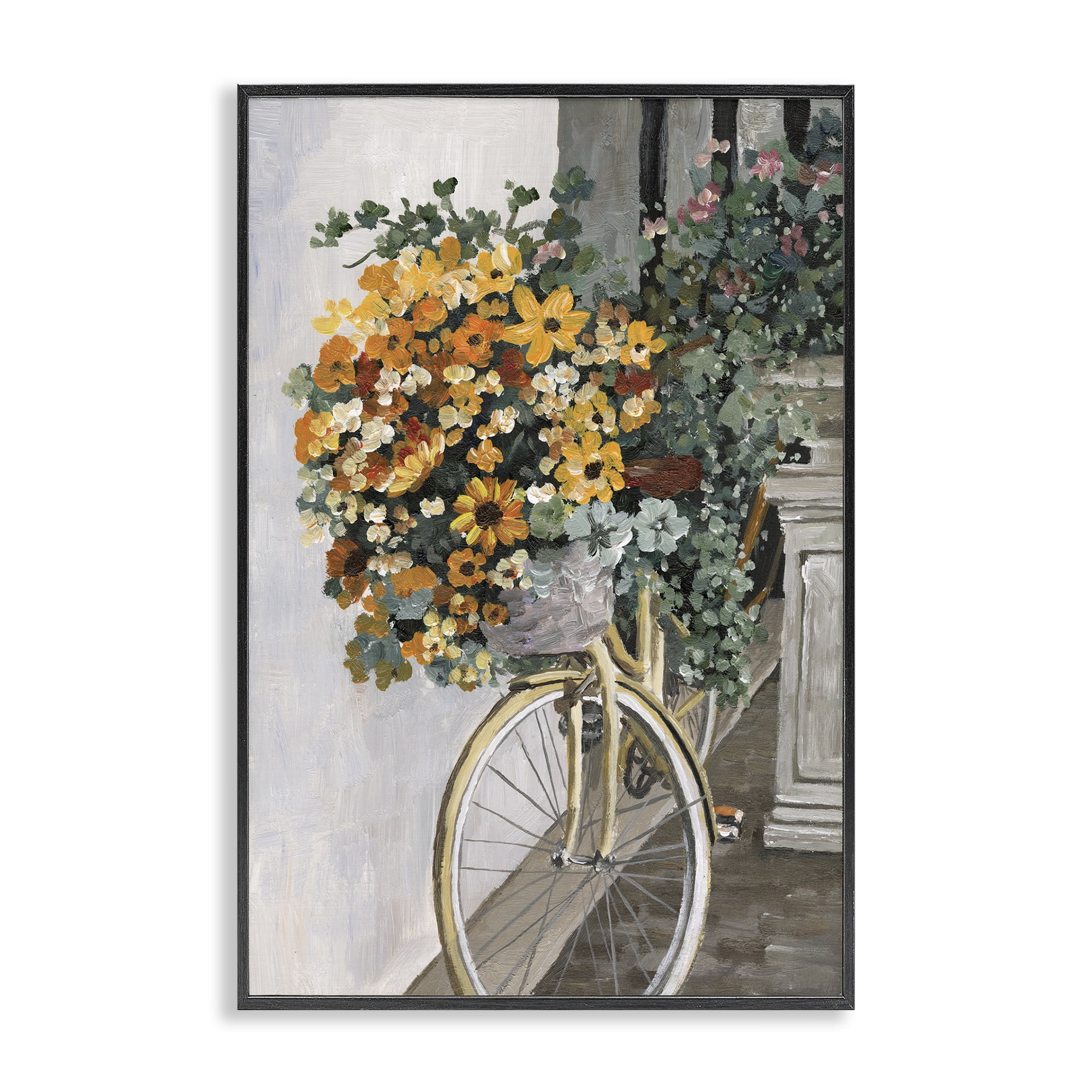Stupell Industries Bouquet on Bicycle Botanical & Floral Painting Black Framed Art Print Wall Art, 12 x 18