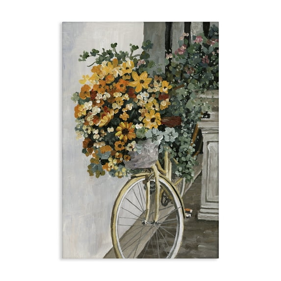 Stupell Industries Bouquet on Bicycle Botanical & Floral Painting Gallery Wrapped Canvas Art Print Wall Art, 30 x 45