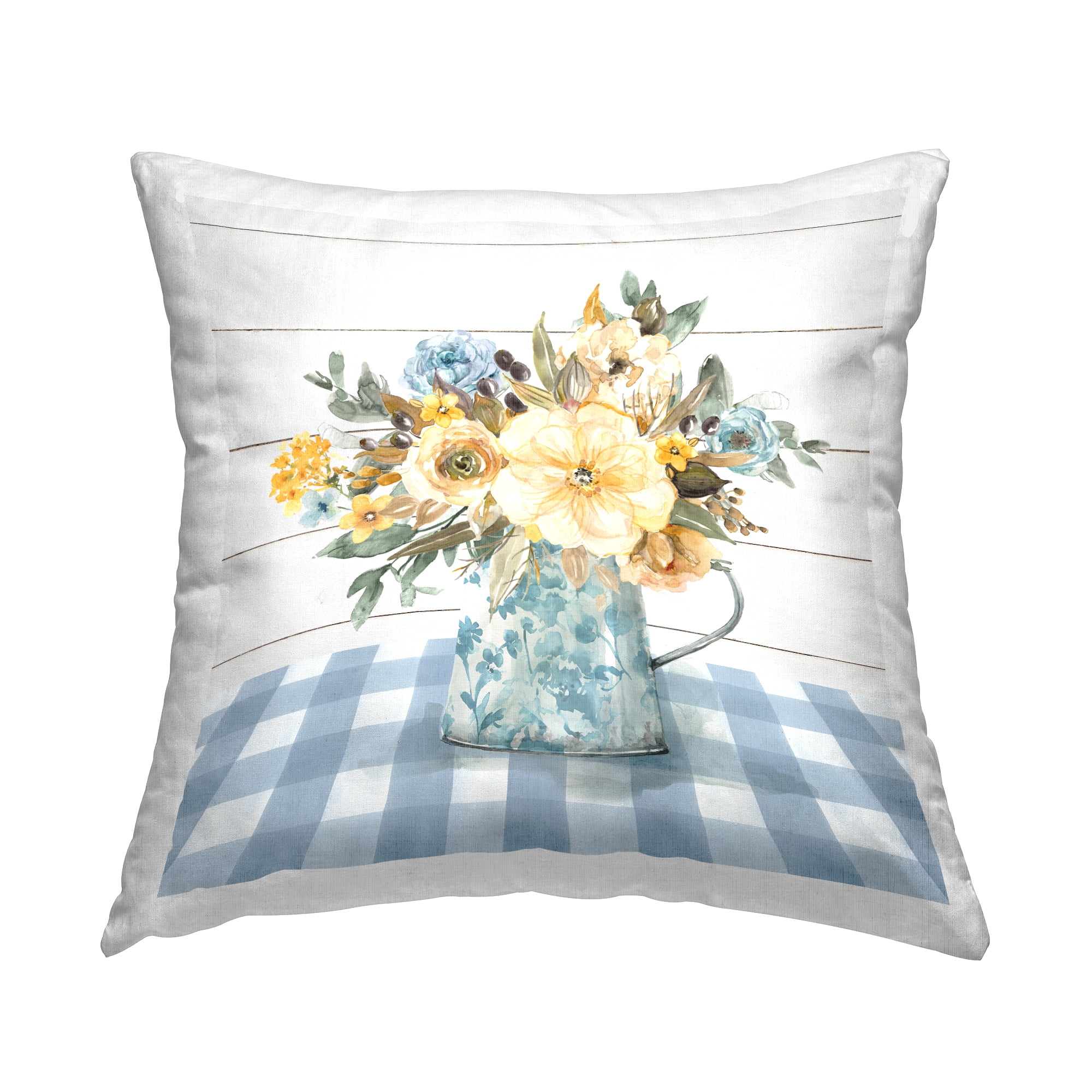 Stupell Industries Bouquet on Blue Gingham Decorative Printed Throw Pillow, 18 x 18