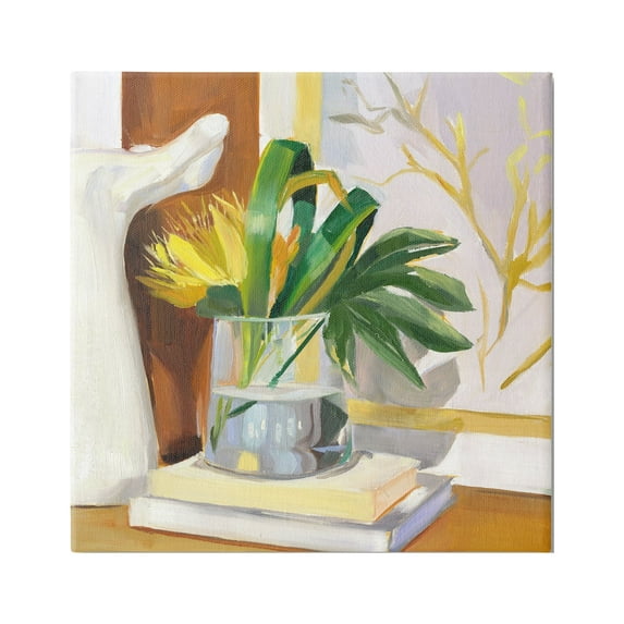 Stupell Industries Bouquet on Books Painting Botanical & Floral Painting Gallery Wrapped Canvas Art Print Wall Art, 17 x 17