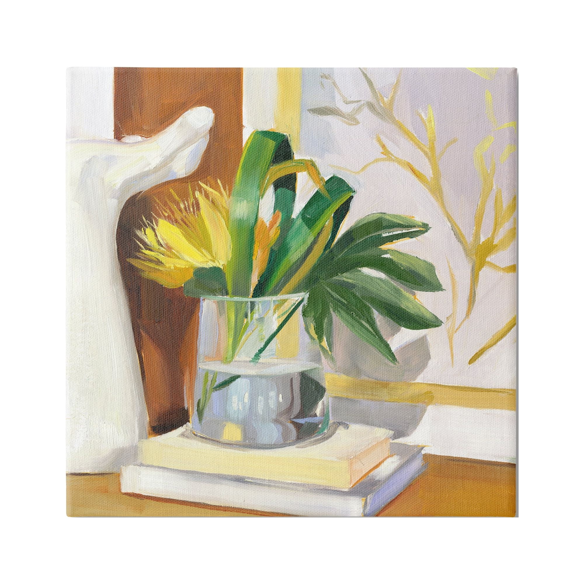 Stupell Industries Bouquet on Books Painting Botanical & Floral Painting Gallery Wrapped Canvas Art Print Wall Art, 30 x 30