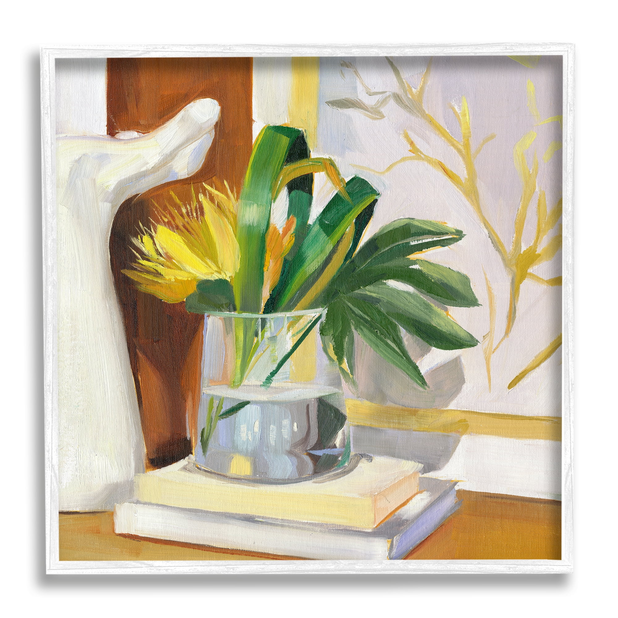 Stupell Industries Bouquet on Books Painting Botanical & Floral Painting White Framed Art Print Wall Art, 12 x 12