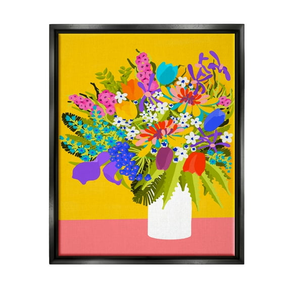 Stupell Industries Bouquet on Yellow Botanical & Floral Painting Black Floater Framed Canvas Art Print Wall Art, 17 x 21