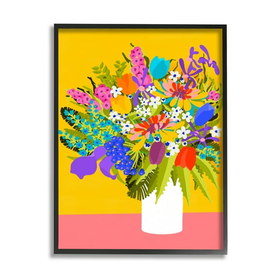Stupell Industries Bouquet on Yellow Botanical & Floral Painting Black Framed Art Print Wall Art, 11 x 14