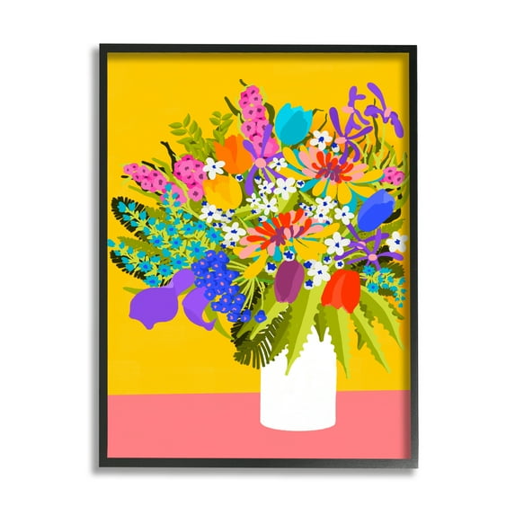 Stupell Industries Bouquet on Yellow Botanical & Floral Painting Black Framed Art Print Wall Art, 11 x 14