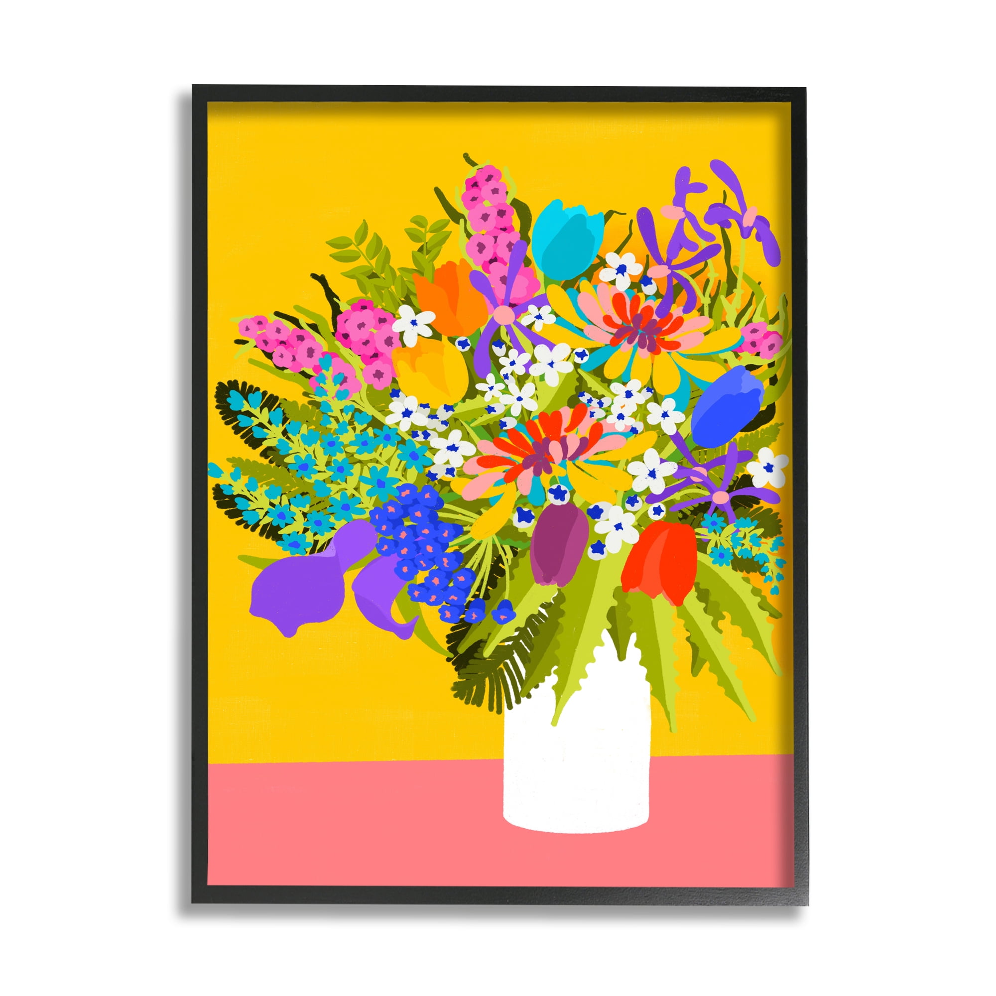 Stupell Industries Bouquet on Yellow Botanical & Floral Painting Black Framed Art Print Wall Art, 16 x 20