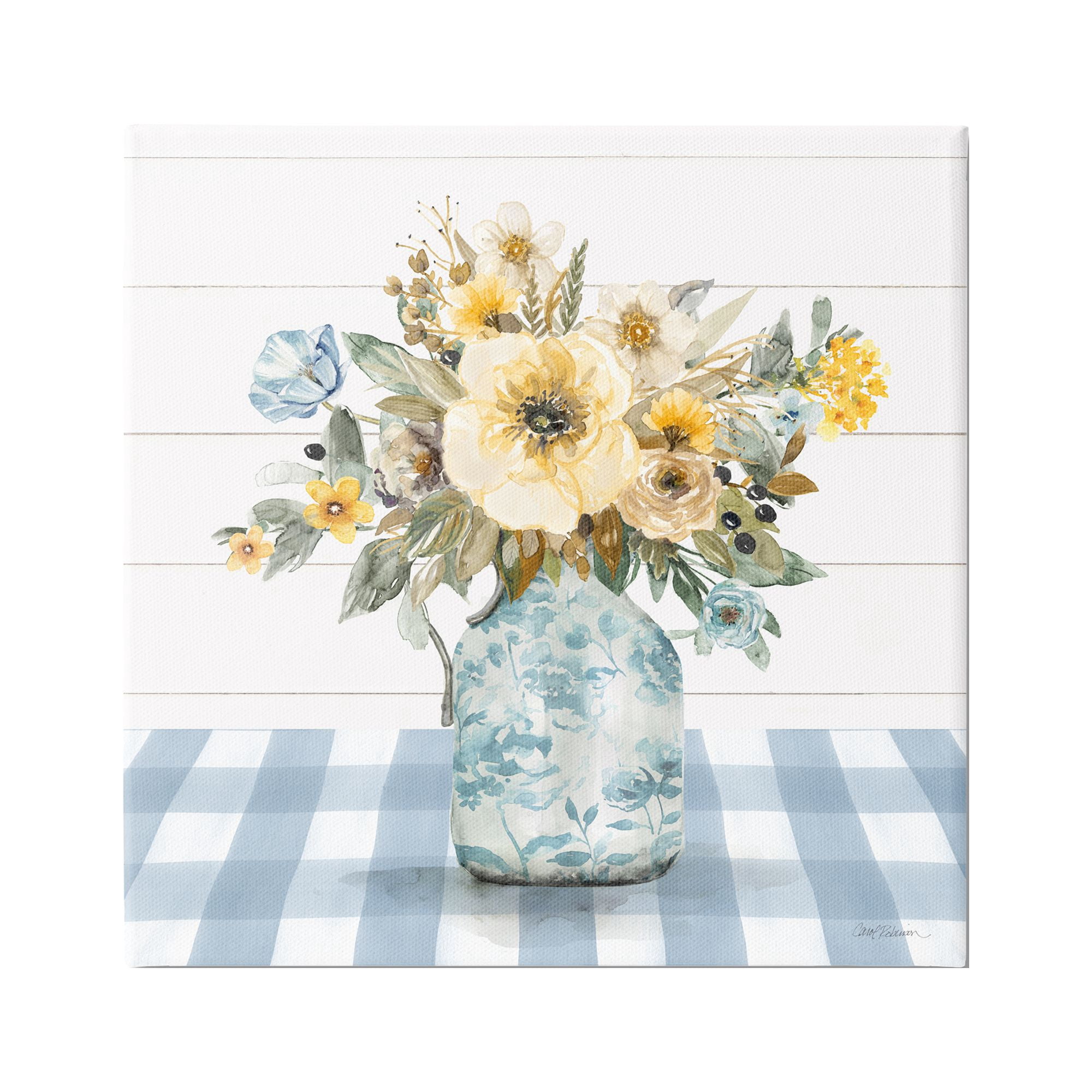 Stupell Industries Bouquet with Blue Plaid Botanical & Floral Painting Gallery Wrapped Canvas Art Print Wall Art, 30 x 30