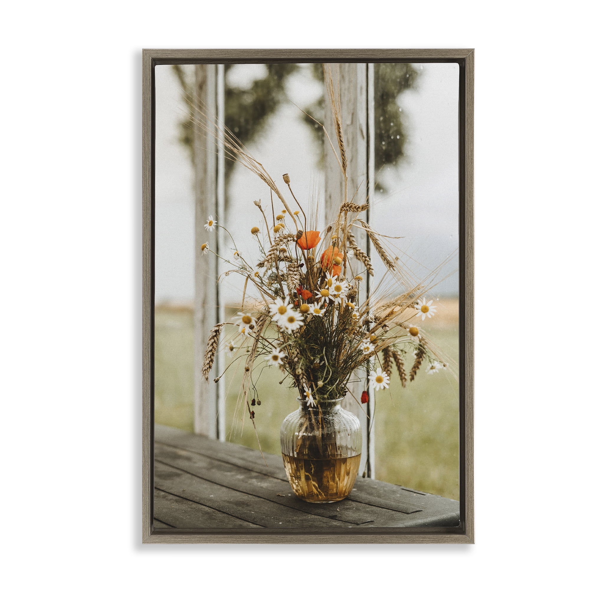 Stupell Industries Bouquet with Window View Plants & Flowers Photography Brown Floater Framed Canvas Art Print Wall Art, 21 x 31