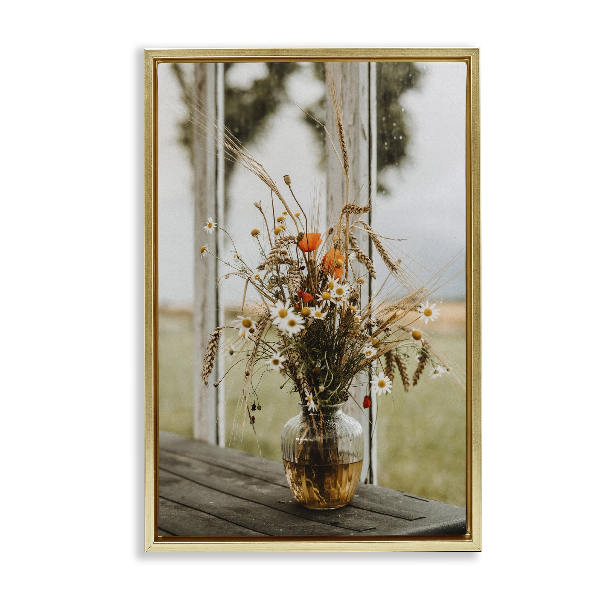 Stupell Industries Bouquet with Window View Plants & Flowers Photography Gold Floater Framed Canvas Art Print Wall Art, 17 x 25