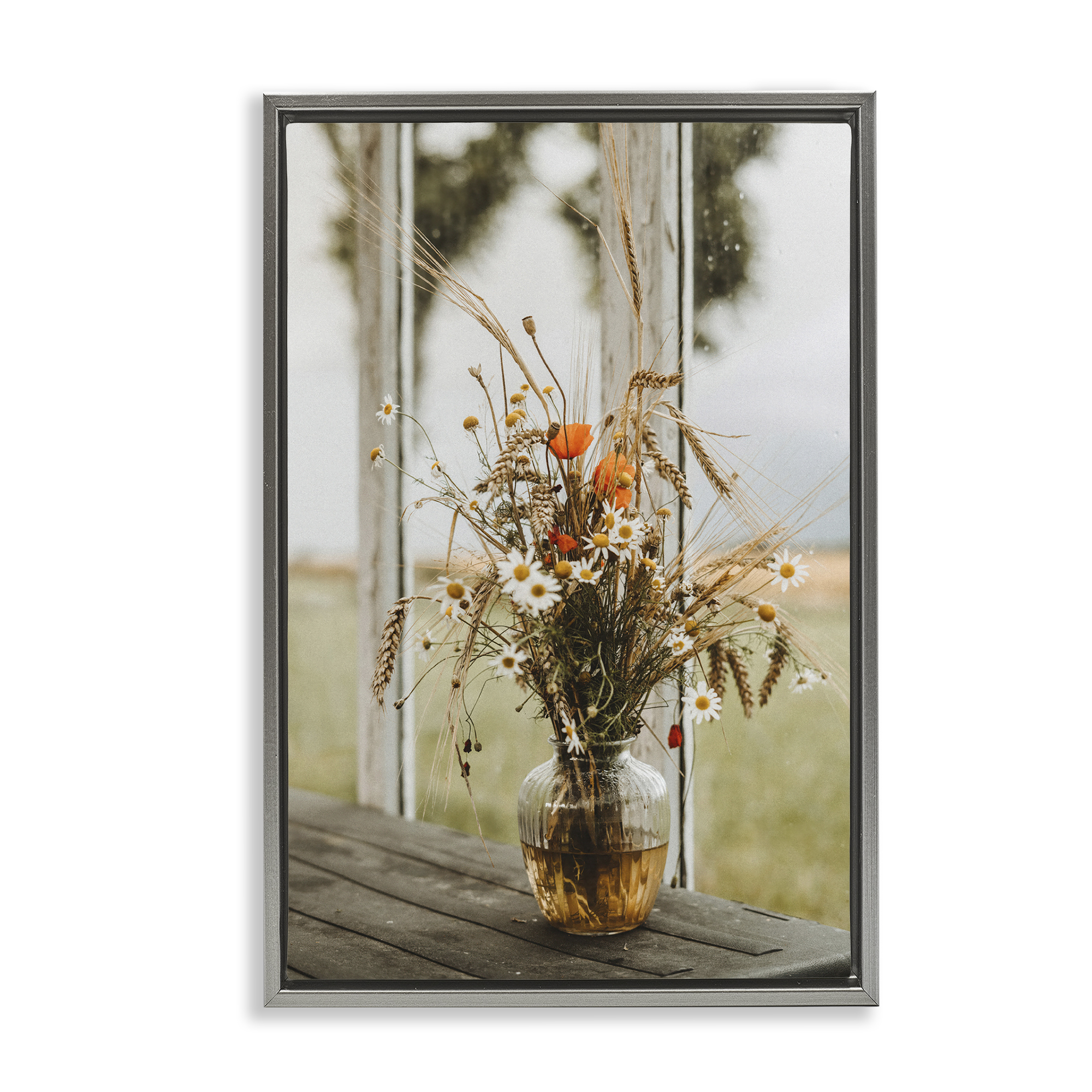 Stupell Industries Bouquet with Window View Plants & Flowers Photography Gray Floater Framed Canvas Art Print Wall Art, 21 x 31