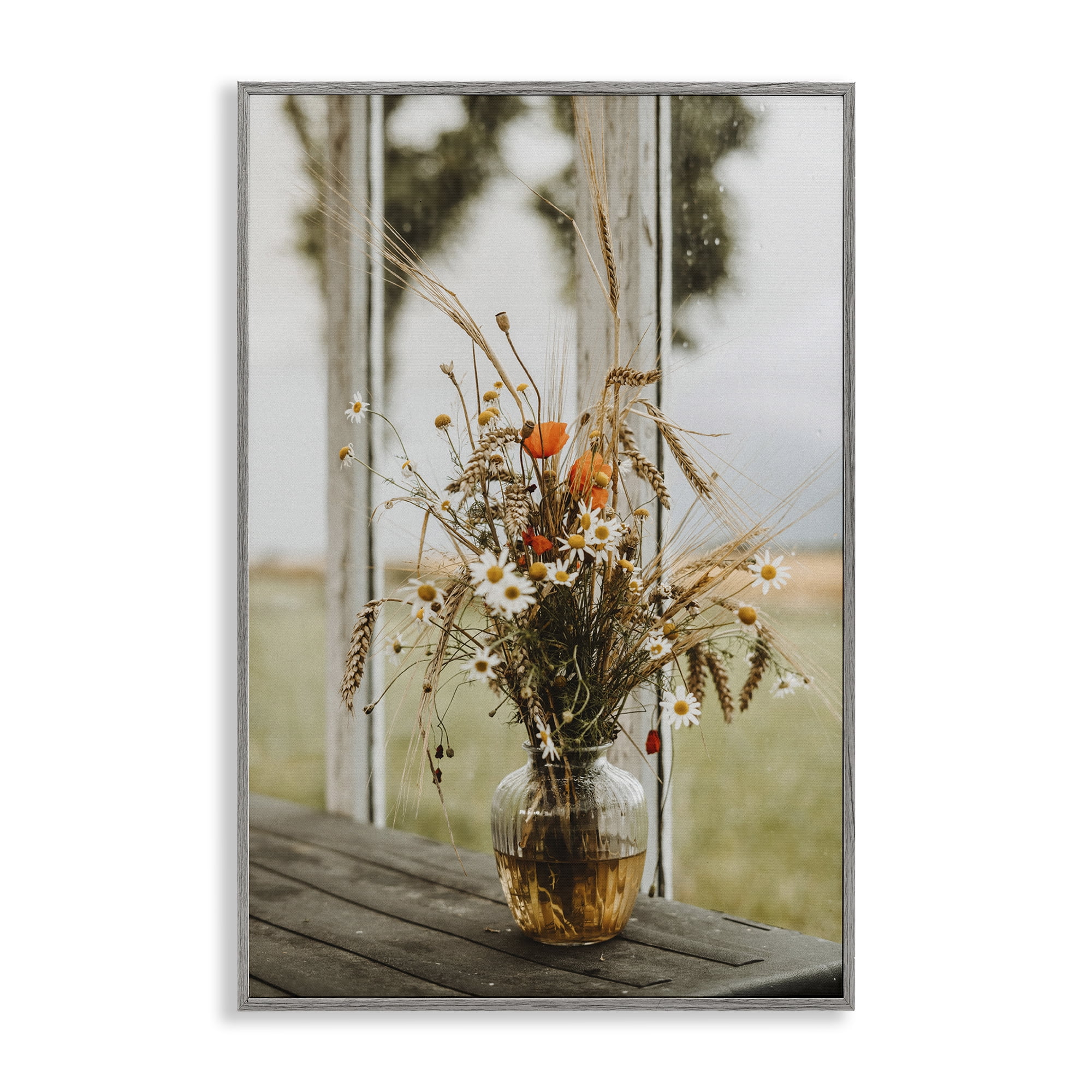 Stupell Industries Bouquet with Window View Plants & Flowers Photography Gray Framed Art Print Wall Art, 16 x 24