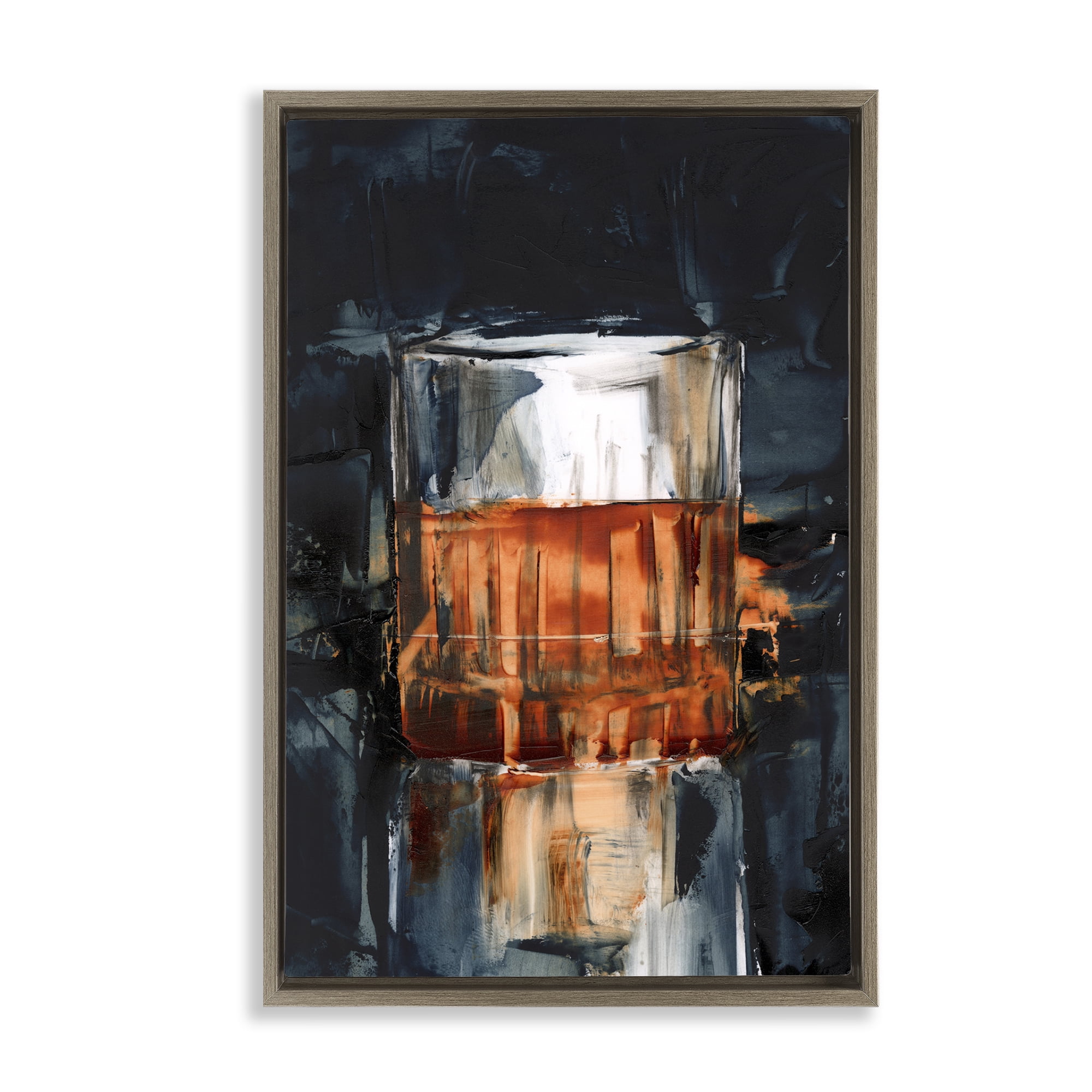 Stupell Industries Bourbon in Glass Food & Beverage Painting Brown Floater Framed Canvas Art Print Wall Art, 21 x 31