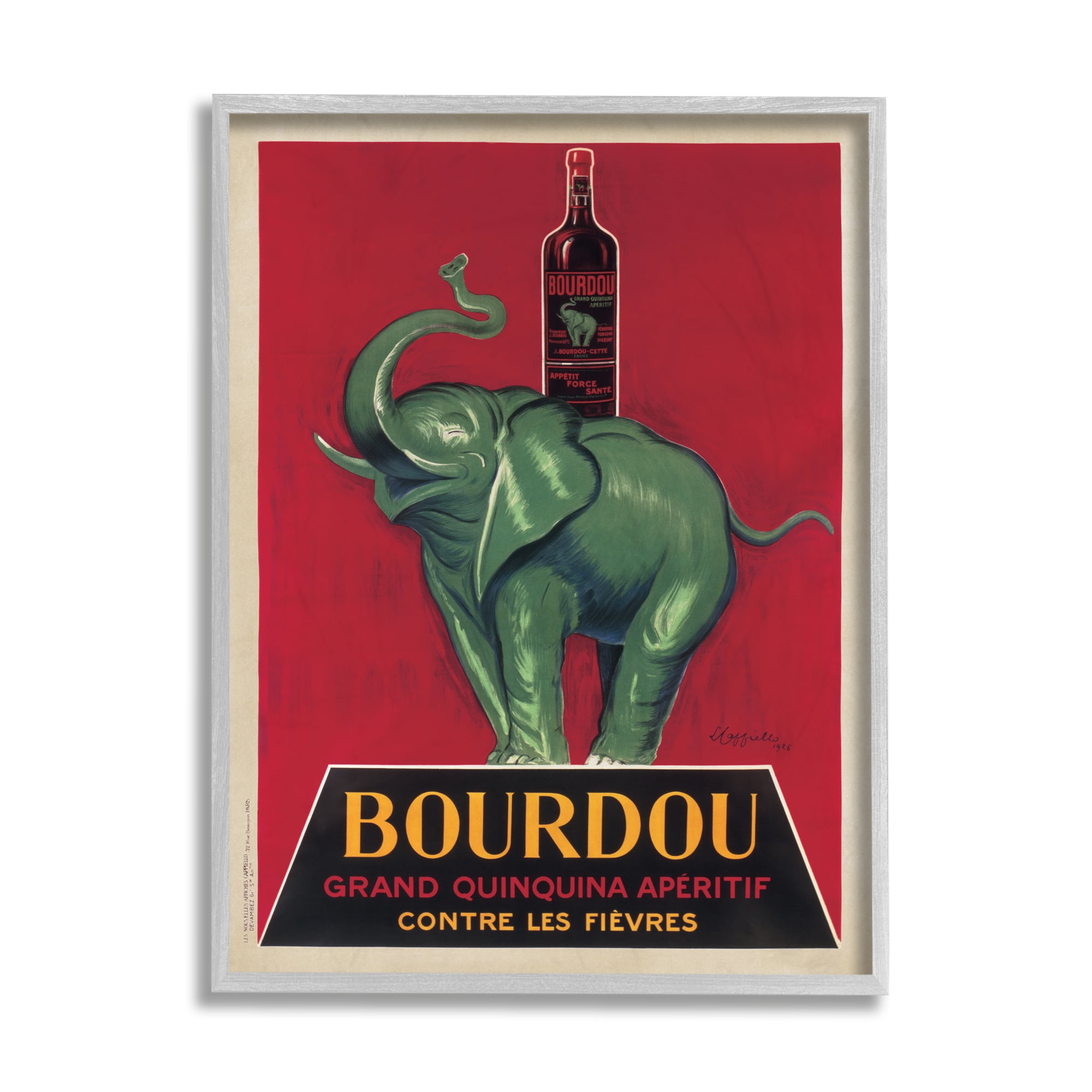 Stupell Industries Bourdou Vintage Elephant Advertisement Bar Illustration Gray Framed by Leonetto Cappiello