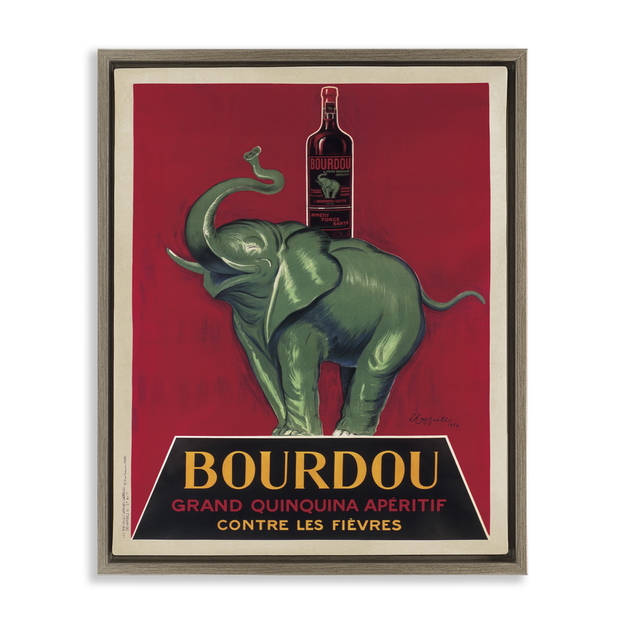 Stupell Industries Bourdou Vintage Elephant Advertisement Food & Beverage Painting Brown Floater Framed Canvas Art Print Wall Art, 17 x 21