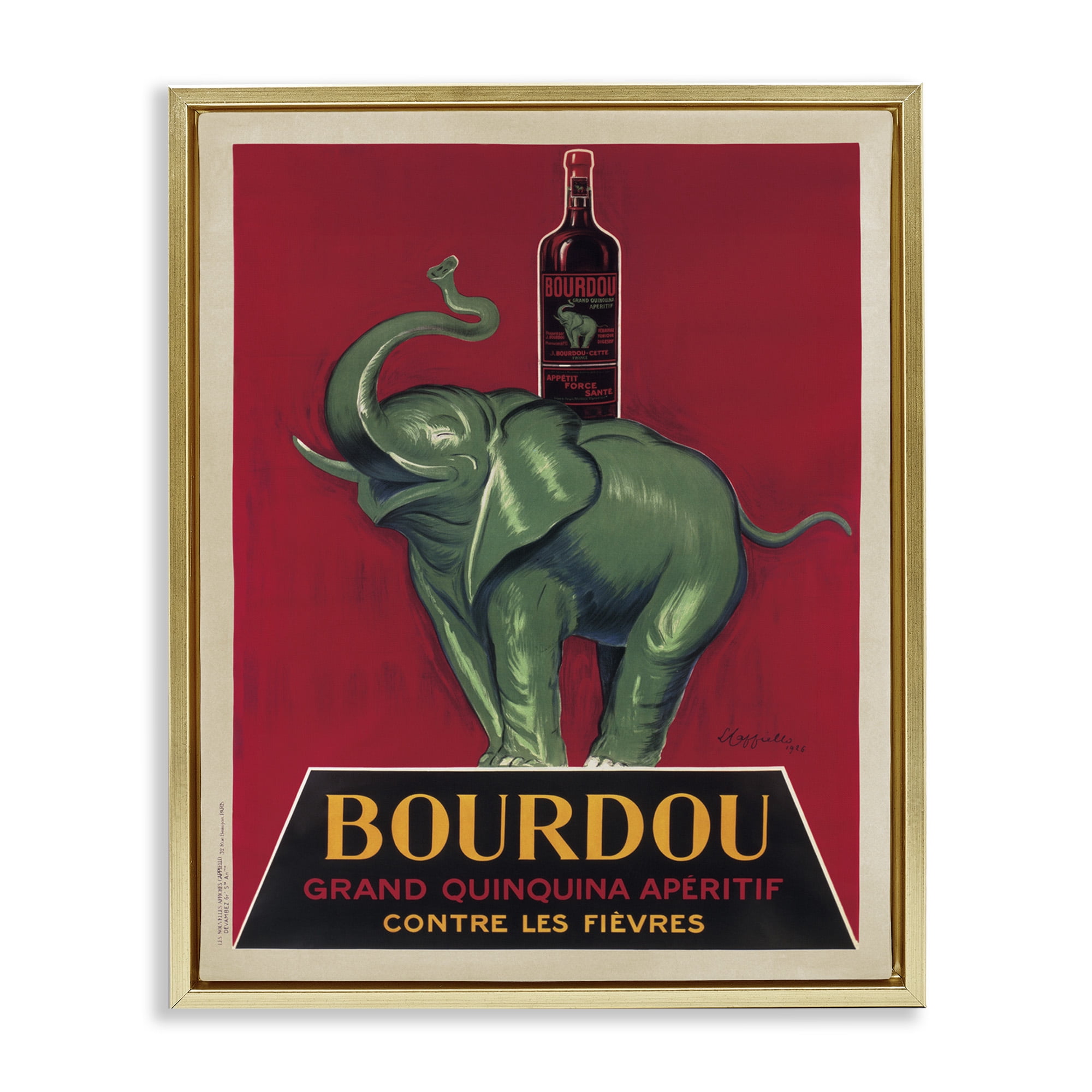 Stupell Industries Bourdou Vintage Elephant Advertisement Food & Beverage Painting Gold Floater Framed Canvas Art Print Wall Art, 25 x 31