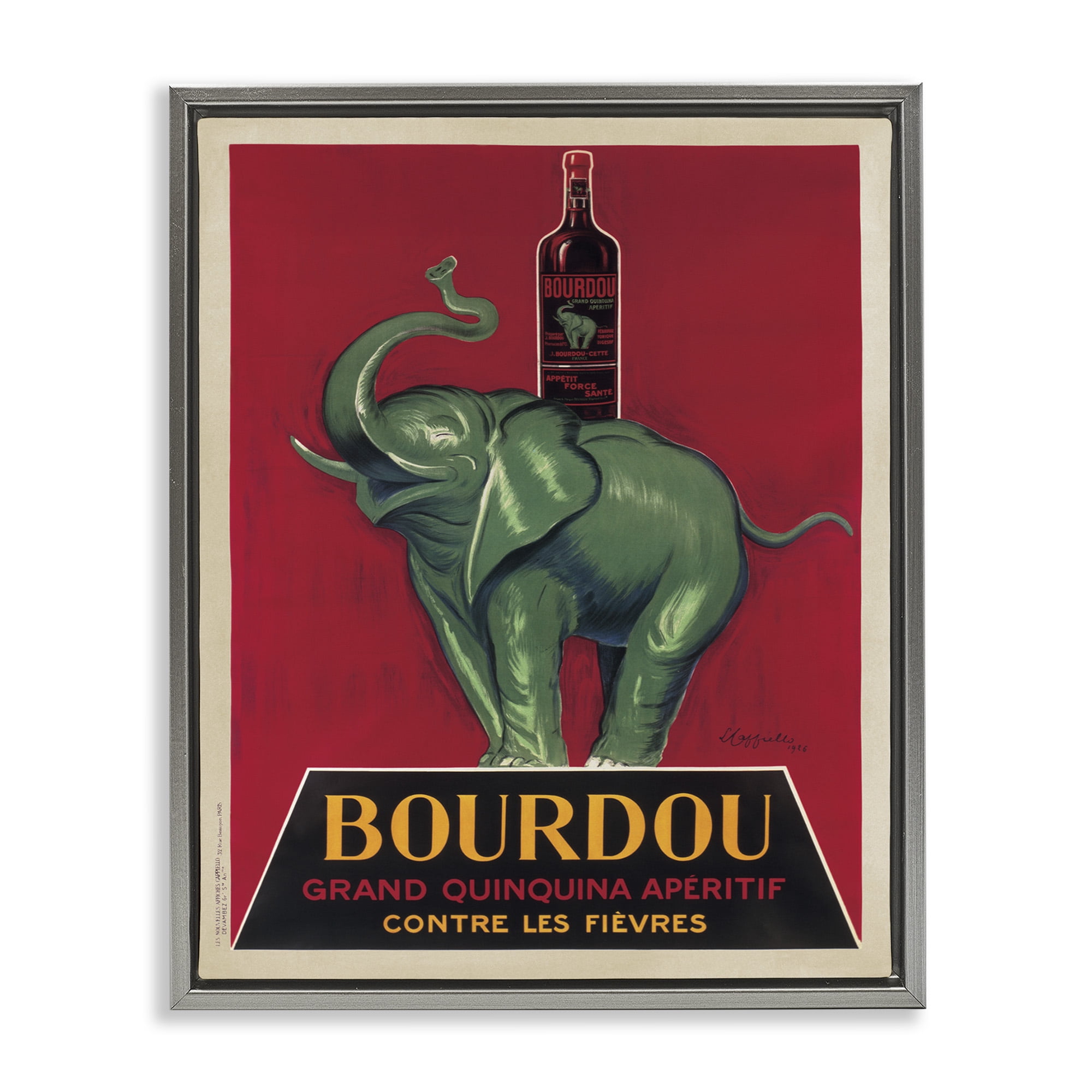 Stupell Industries Bourdou Vintage Elephant Advertisement Food & Beverage Painting Gray Floater Framed Canvas Art Print Wall Art, 25 x 31