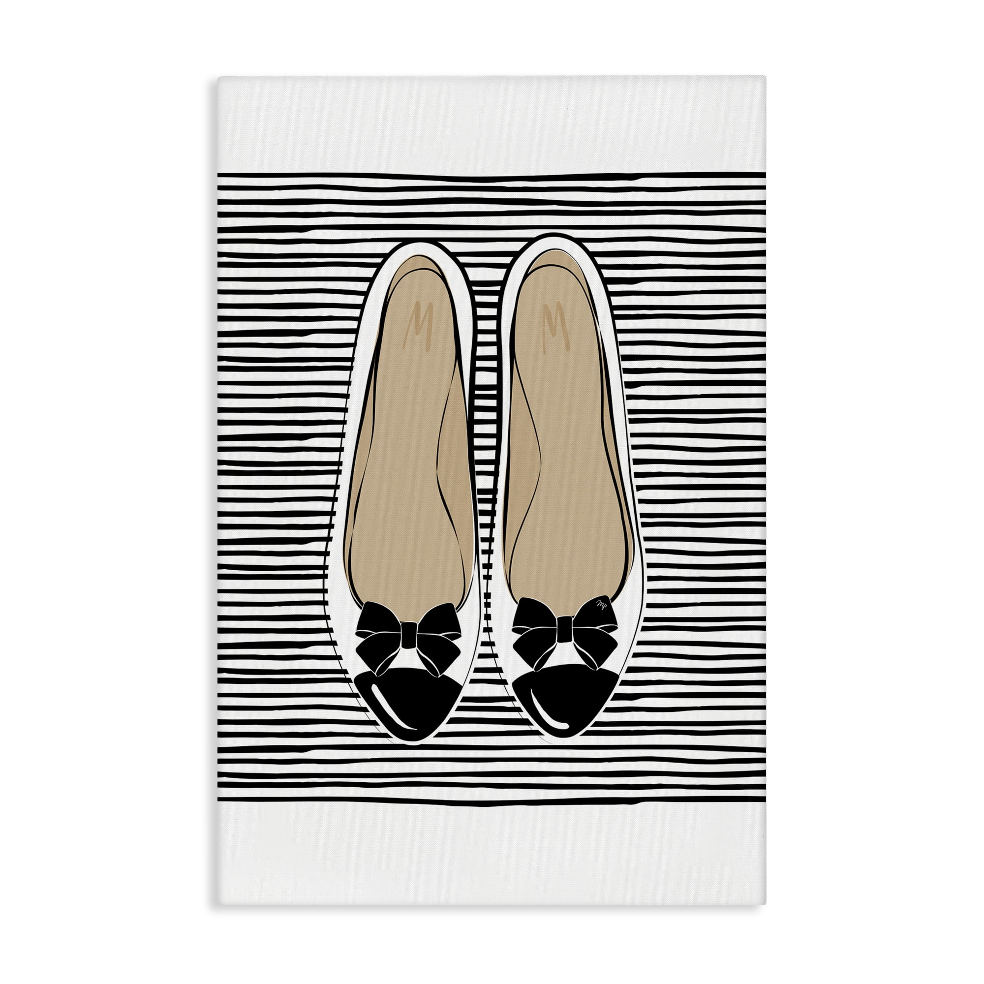 Stupell Industries Bow Flats on Stripes Beauty & Fashion Painting Gallery Wrapped Canvas Art Print Wall Art, 16 x 24