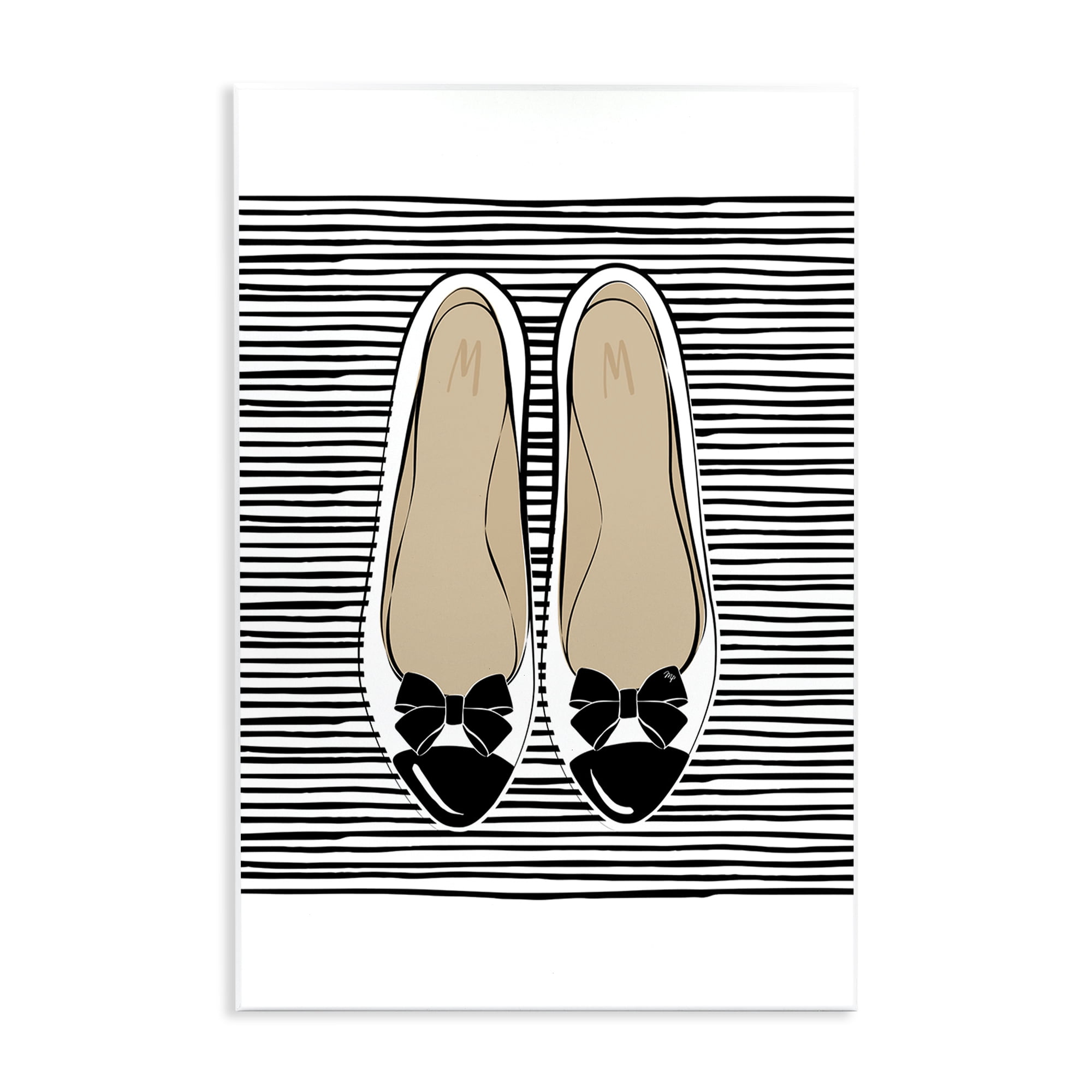 Stupell Industries Bow Flats on Stripes Beauty & Fashion Painting Unframed Art Print Wall Art, 13 x 19