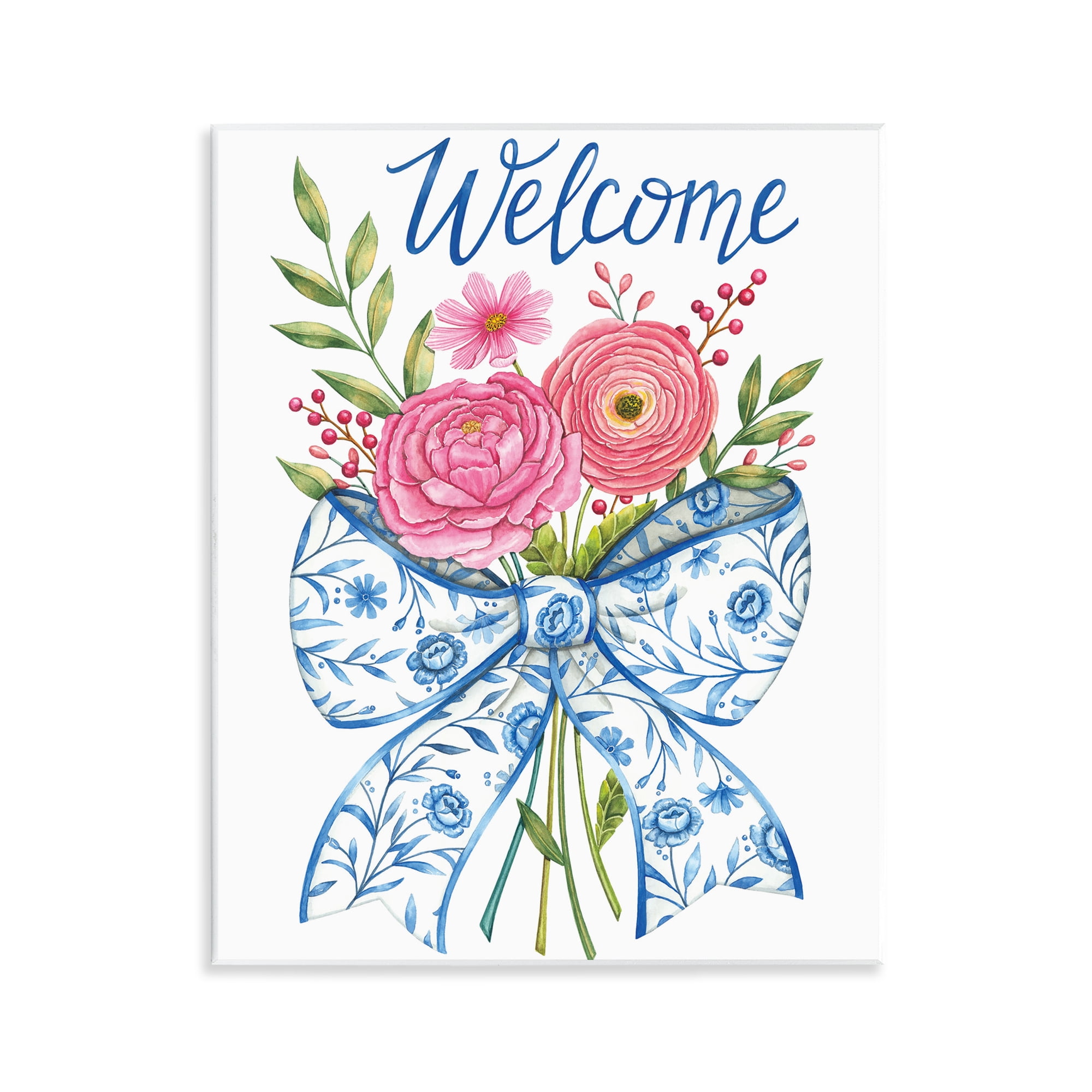 Stupell Industries Bow & Flowers Welcome Wall Plaque Art, design by Deb Strain
