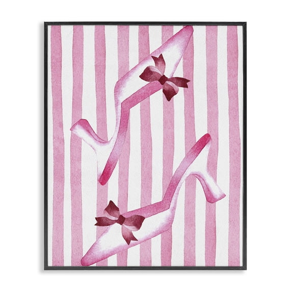 Stupell Industries Shabby Chic Bow Heels on Pink Stripes Black Framed Giclee Art, 24 x 30, by Camila Juncos