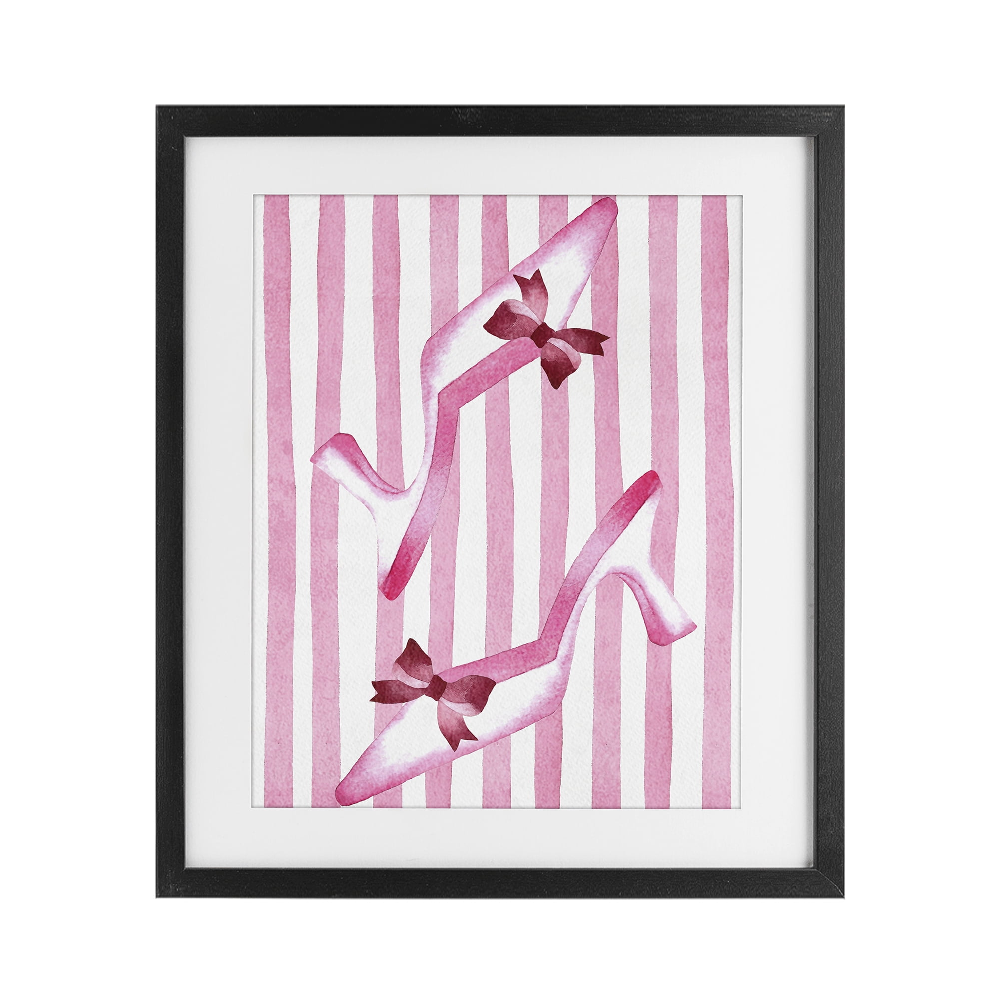Stupell Industries Bow Heels on Pink Stripes Black Framed Print Under Glass, design by Camila Juncos