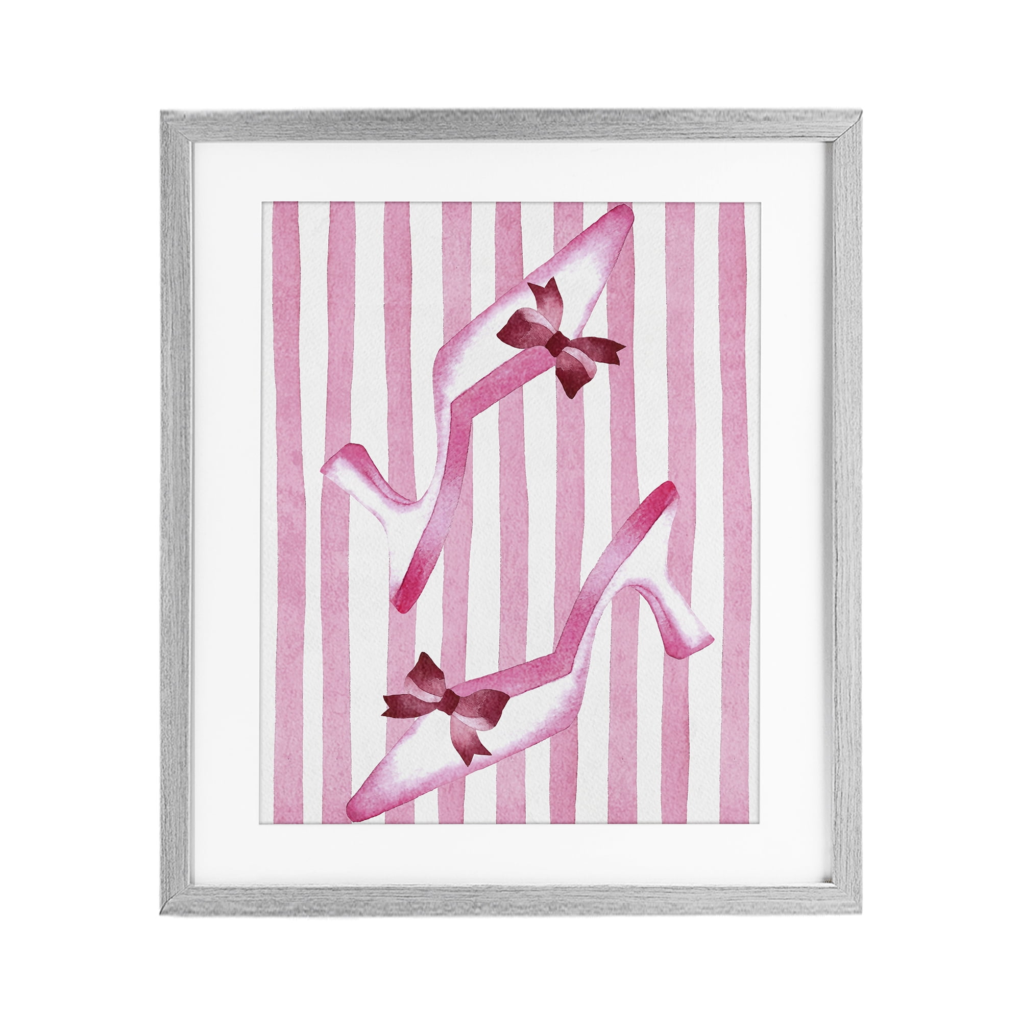 Stupell Industries Bow Heels on Pink Stripes Gray Framed Print Under Glass, design by Camila Juncos